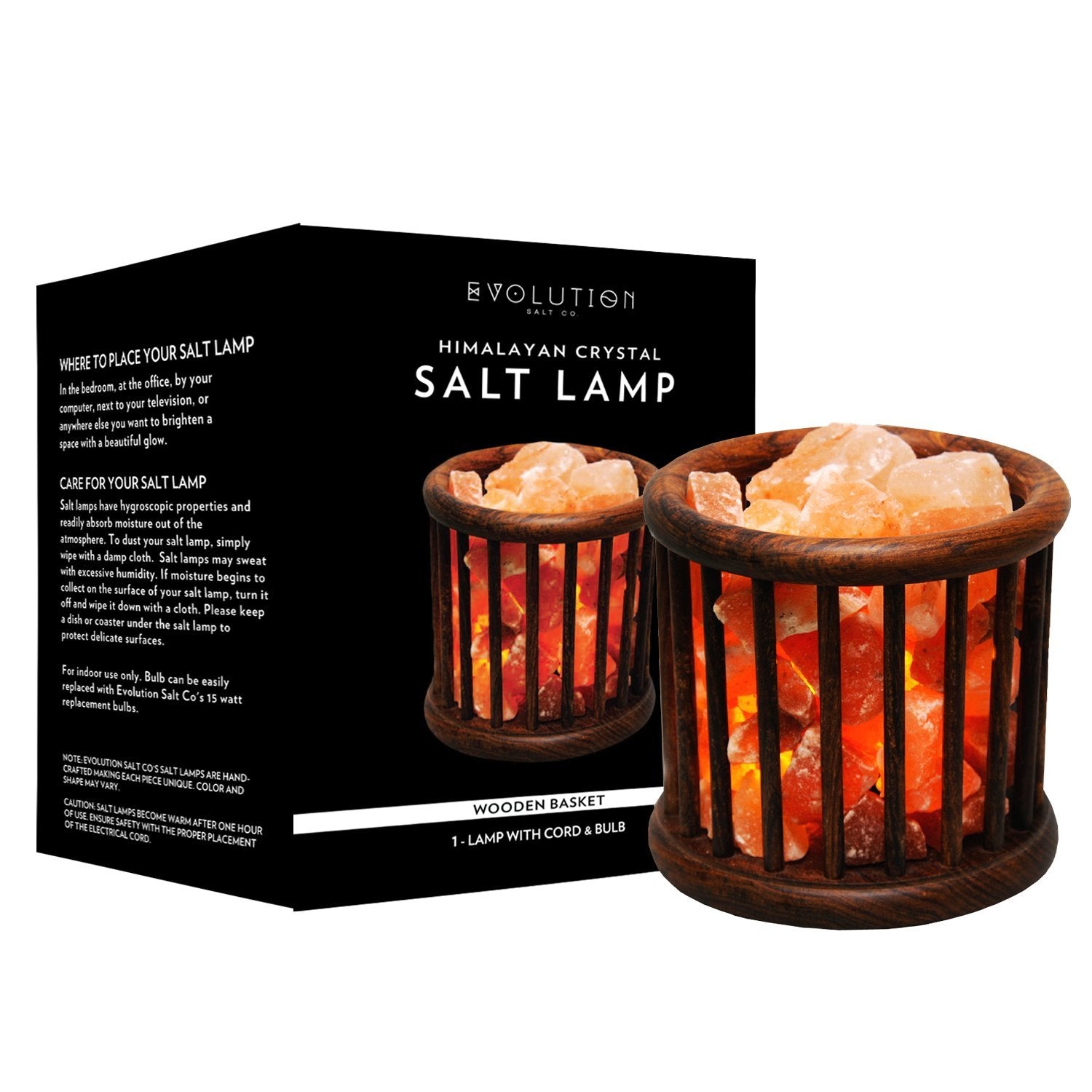 Evolution Salt - Basket Crystal Himalayan Salt Lamp Wood 8-10 lbs.