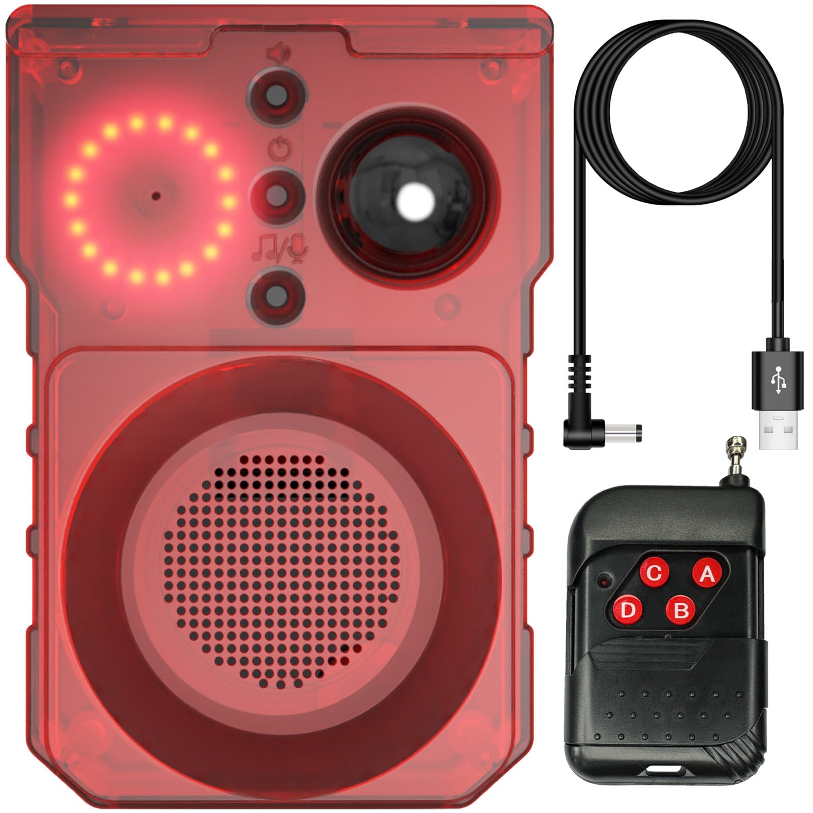 Solar Outdoor-Indoor Motion Sensor Alarm - Loud Noise Maker, Detector Strobe Lights With Alarm Sound And Barking And Gunshot Sound, Featuring Remote Control, Ideal For Homes, Cottages, And Farms.