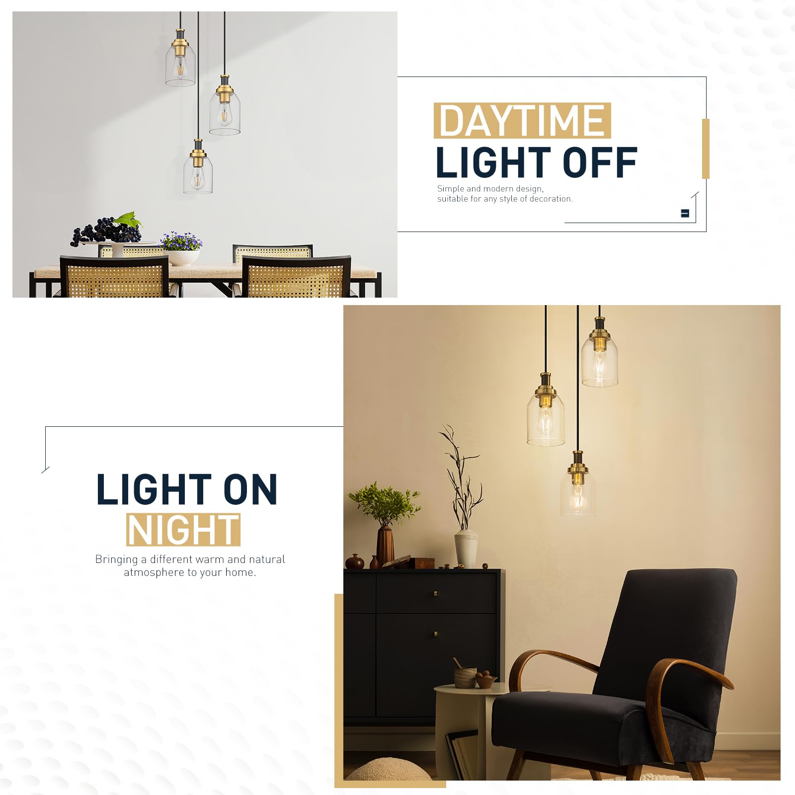 Zeyu 3-Light Pendant Light Fixture, Modern Cluster Pendant Lighting, Hanging Light Fixture For Kitchen Island, Clear Glass Shade