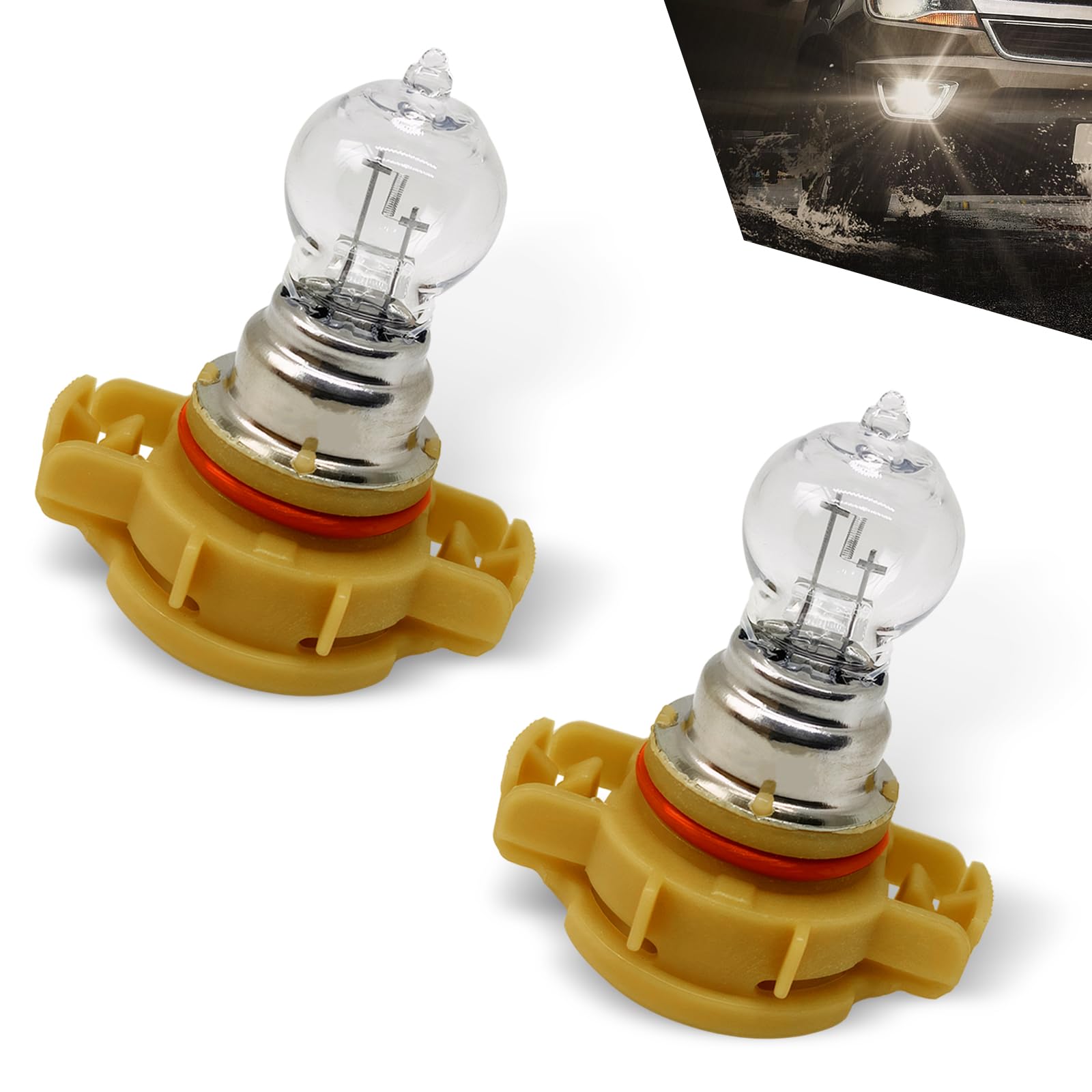 Downhill Psx24W Fog Light Bulbs 12V 24W 3500K Ultra-Bright Shock-Proof Quartz Glass Daytime Running Light  Plug And Play Multi-Functional Cars Lighting Replacement (Warm White Light)