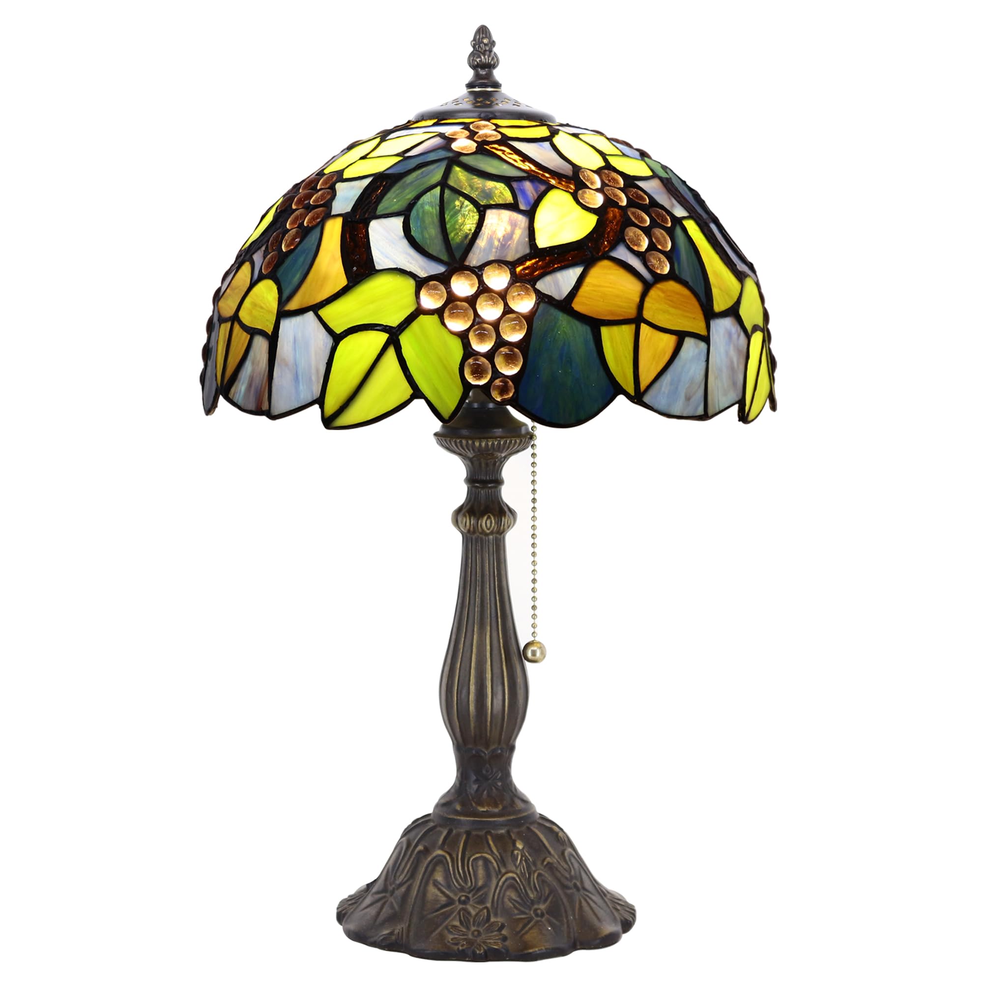 Zjart Tiffany Table Lamp Stained Glass Lamp 12X12X19 Inch Antique Reading Light (Amber Grape)