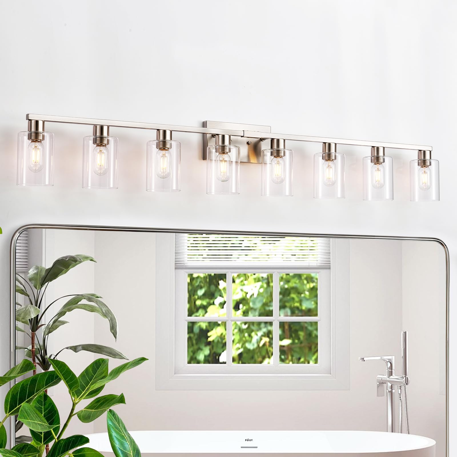 8 Light Bathroom Vanity Light,Modern Large Brushed Nickel Bathroom Light Fixtures Clear Glass Shade Rust and Moisture Prevention
