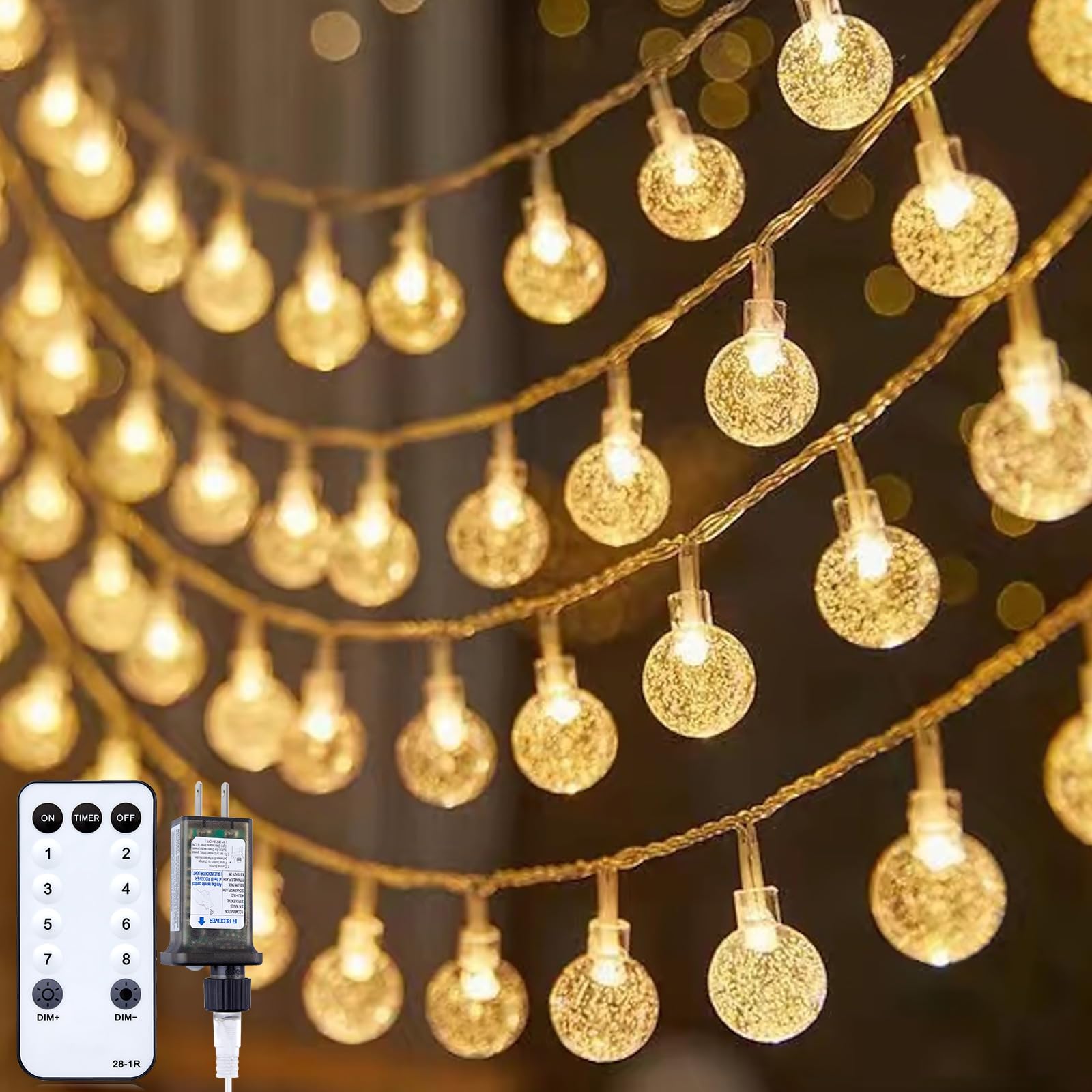 Minetom Globe String Lights 33ft Plug in 100 LED Warm White Fairy Lights with Remote for Outdoor Indoor Decor