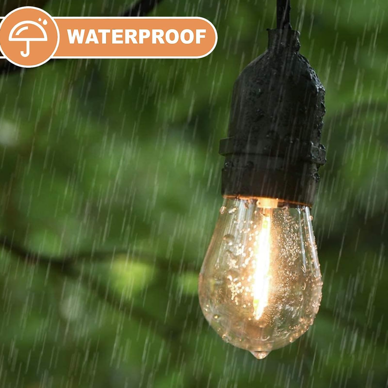 Visther LED Outdoor String Light Bulbs, Waterproof S14, E26 Base, 48 Pack, 1W 120V, Warm White