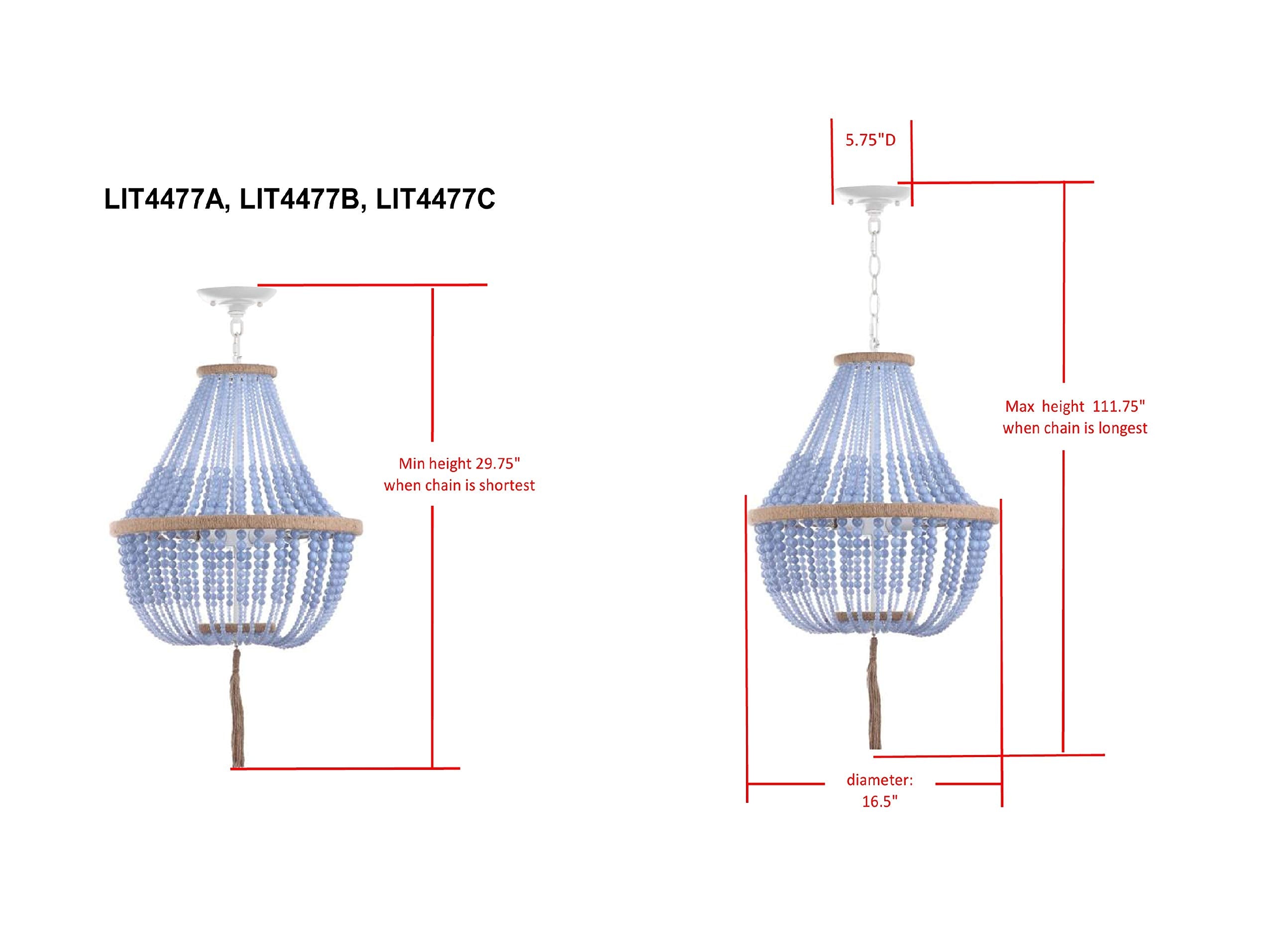 Safavieh Pendant Light Fixture, 3-Light Adjustable, Beaded with Tassel, 17 Inch, Gray, Acrylic, Model LIT4477C