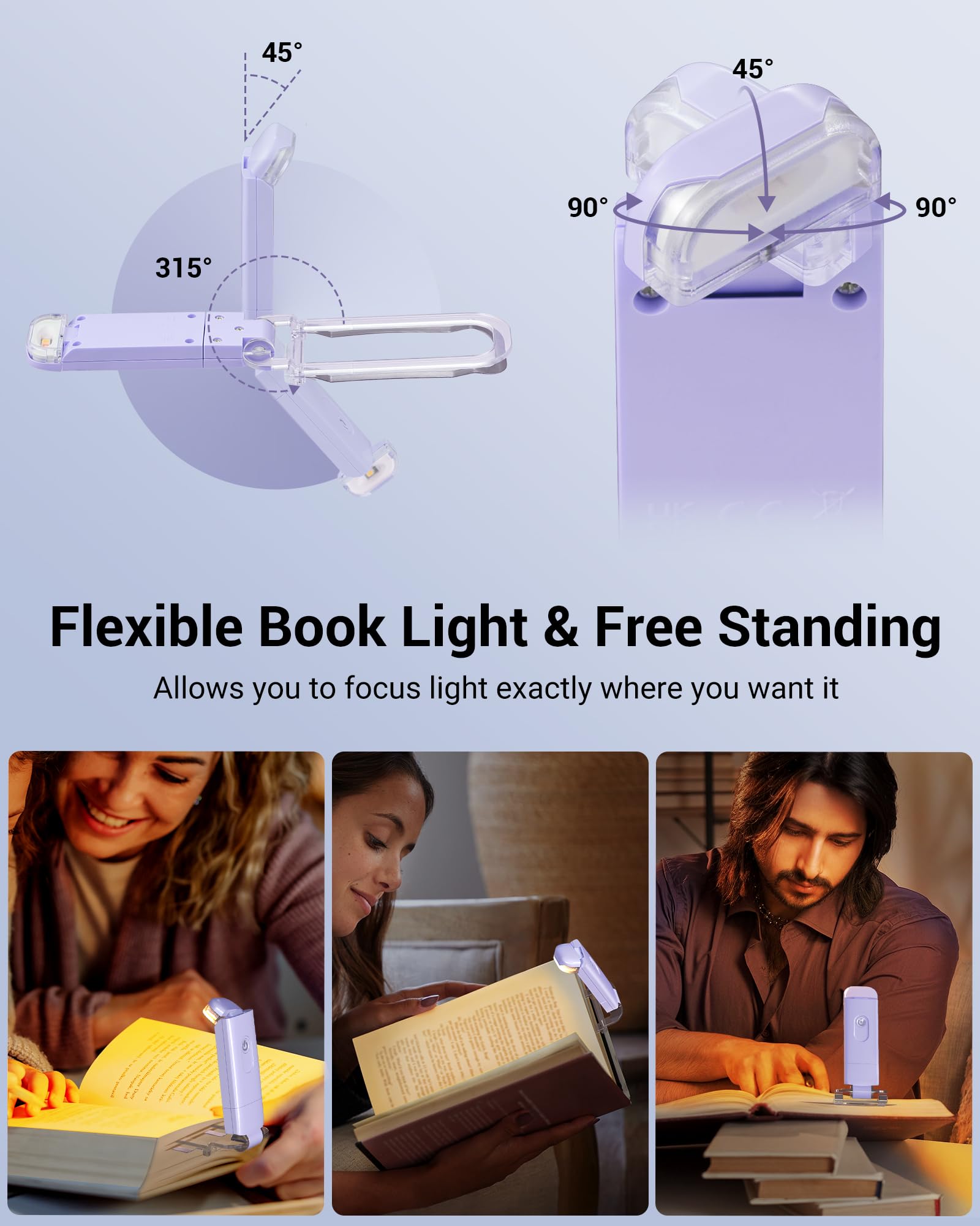 Dewenwils Usb Rechargeable Book Reading Light, Led Clip On Booklight Flexible Reading Lights In Bed, Car At Night, 4 Brightness
