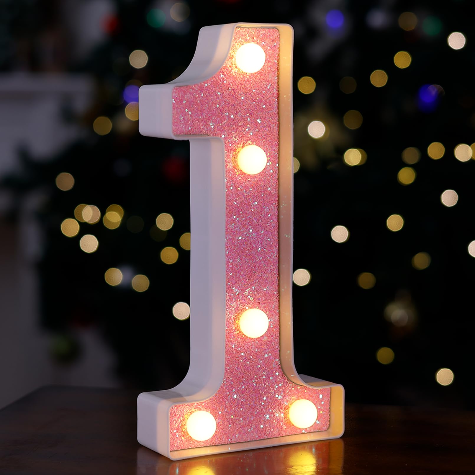TRONSBOO LED Pink Glitter Marquee Letters Sign Battery Powered 4.29in x 8.58in x 1.57in - Model Pink-Light-1 for Home Party Decoration