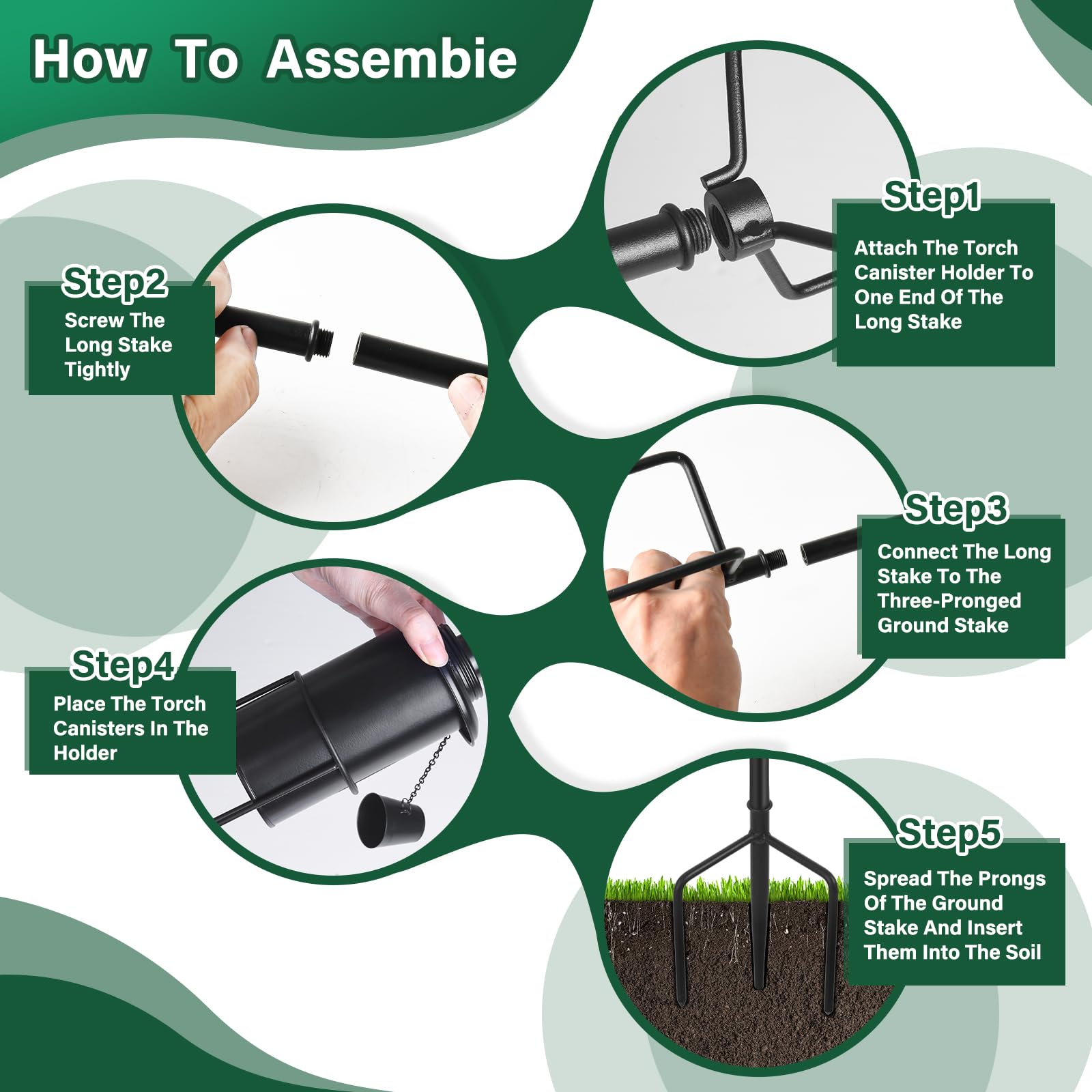 Snogswog 4 Pack Garden Torches, 16 Oz Metal Torch For Outside With 3-Prong Grounded Stake, Outdoor Decorative Citronella Torches