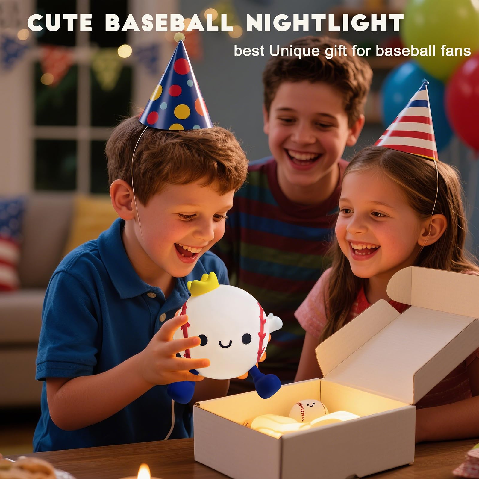 DREAMING MY DREAM Baseball Night Light,Cute Silicone Squishy Novelty LED Night Lamp, Touch Lamp with 2 Levels Dimmable 20Min Tim