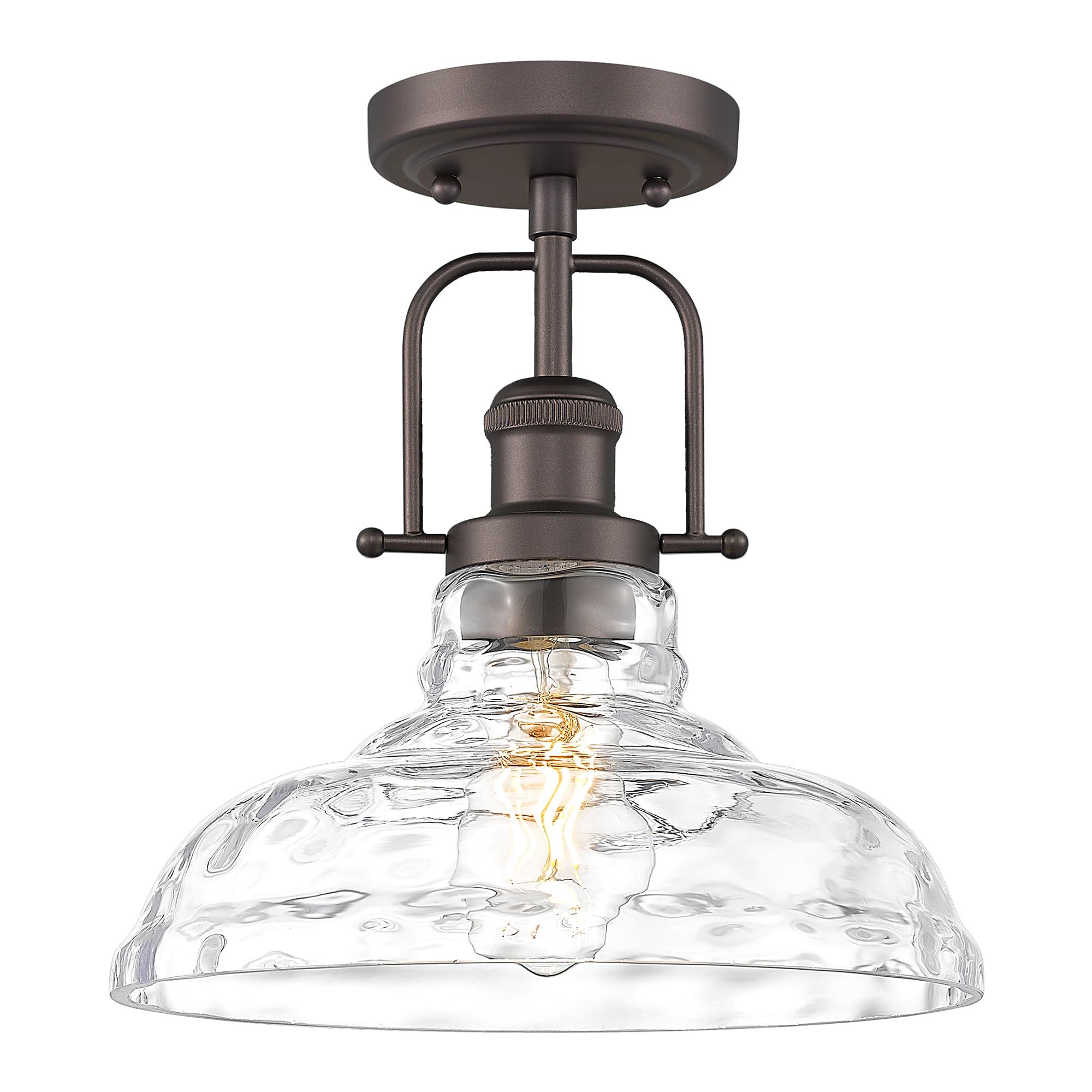 FEMILA 11in Farmhouse Flush Mount Ceiling Light, Oil Rubbed Bronze, Water Ripple Glass Shade, Model 4FY09-F ORB-WG