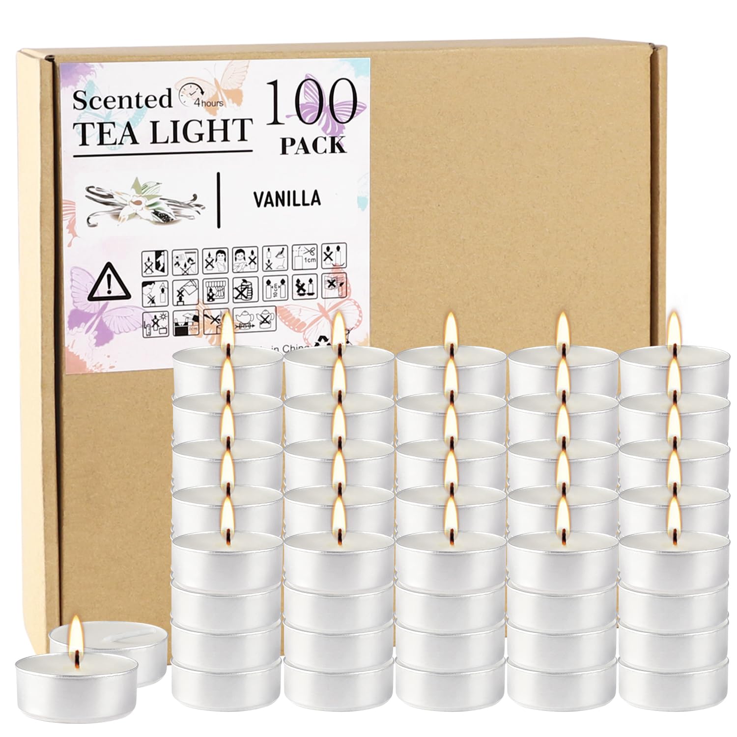 White Scented Tealight Candles - 100 Pack Votive Candles Bulk - Vanilla Fragrance Tea Light Candle Gift Set for Holiday, Wedding