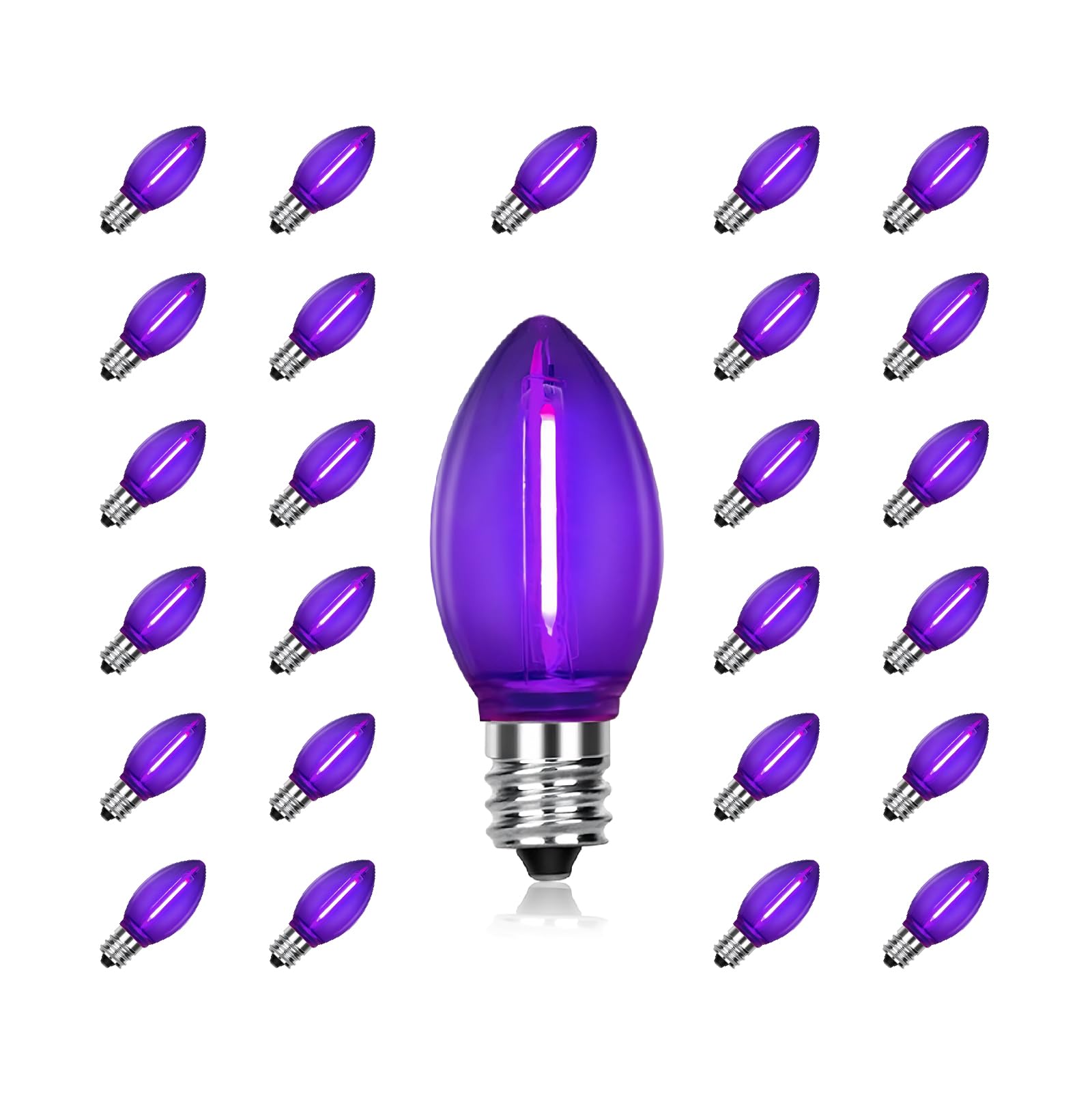 Chysuper 25 Pack C7 Replacement Bulbs  Dark Purple Led Halloween Light Bulbs  E12 Candelabra Base For Christmas Thanksgiving Xmas Tree Holiday Patio Outdoor String Lights Decor