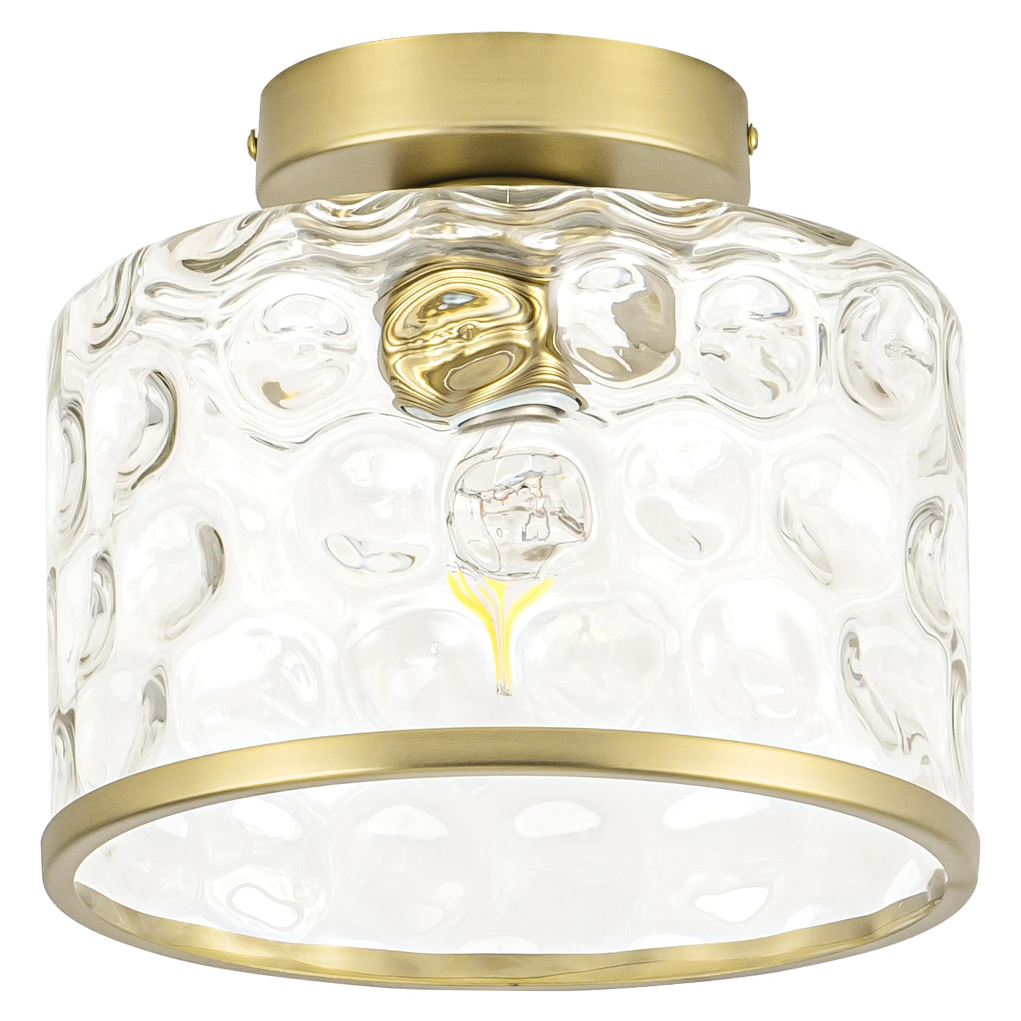 Zlepmlla Gold Flush Mount Ceiling Light < Bulb Not Included > With Farmhouse Clear Hammered Glass Lampshade, Armhouse Ceiling Lights Fixture In Satin Brass For Kitchen Bathroom