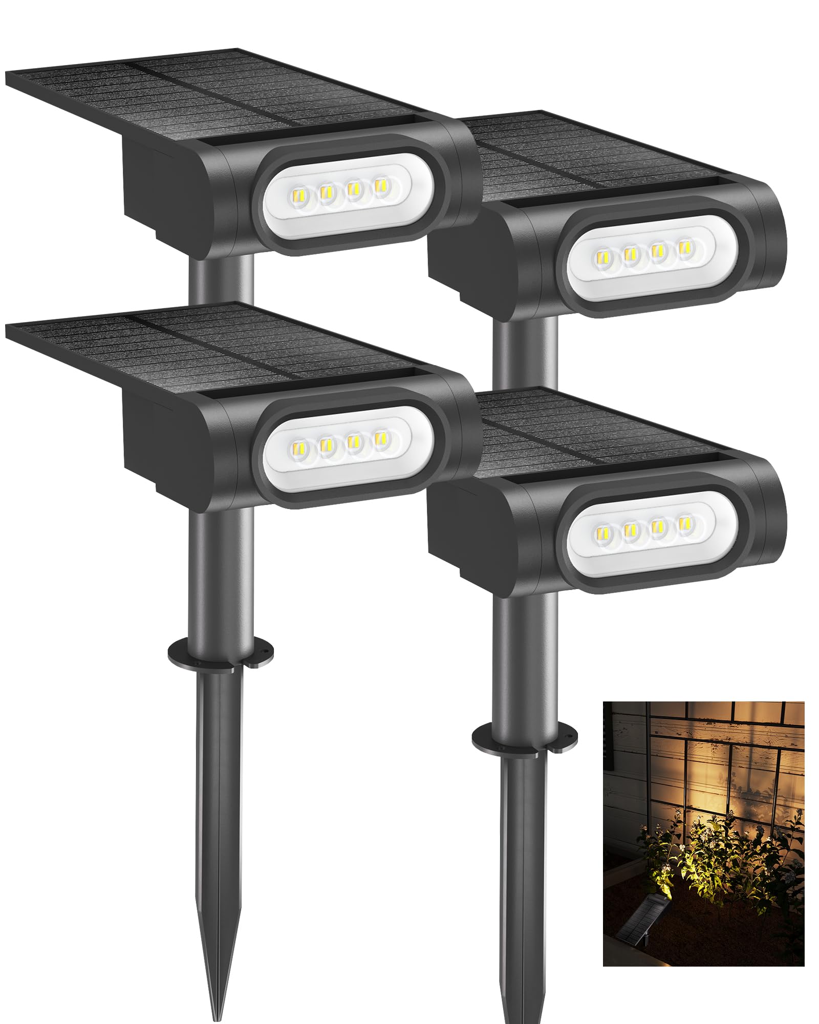 EZVALO Solar Spot Lights Outdoor Waterproof IP67, 3 Lighting Modes Landscape Spotlights, Efficient King-Size LEDs, Solar Powered