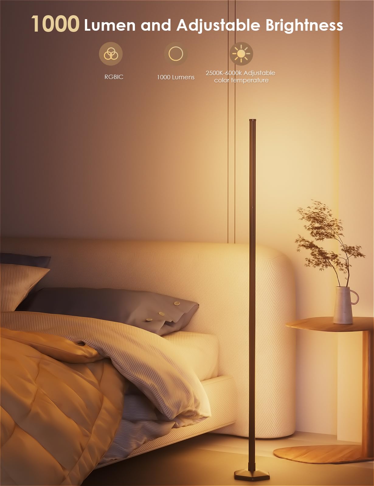 YIKBIK RGB Corner Floor Lamp, 65in Color Changing LED, Music Sync, Bluetooth APP, Remote Control, Aluminum, 2PCS, Model QJD-LJDZ-2PCS