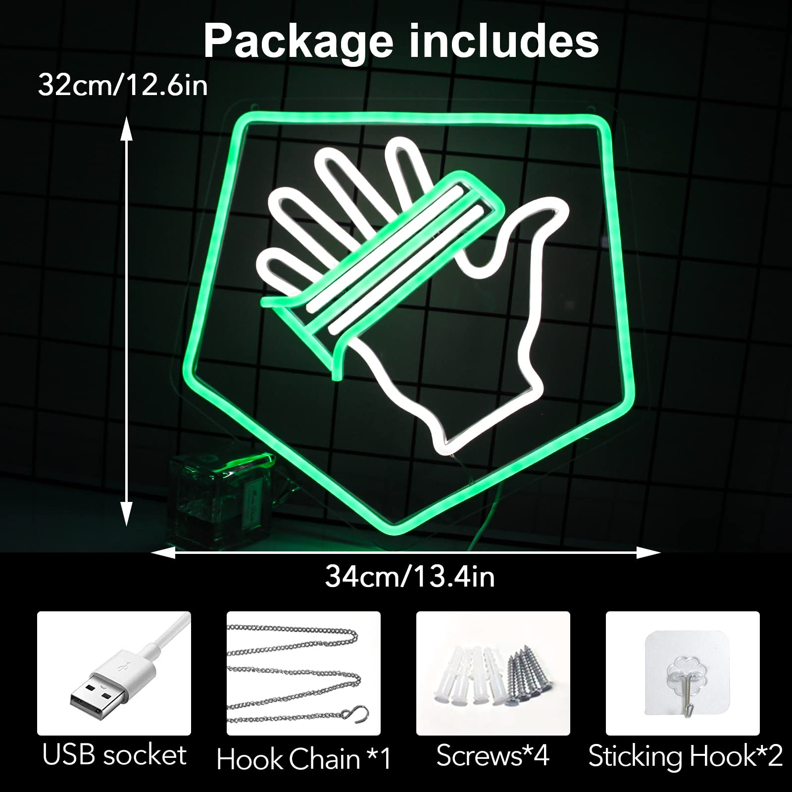 Jesalah LED Gaming Sign for Wall Decor, 12.6inx13.4in, Green White, PVC Silicone Acrylic, Ideal for Teen Boys Room, Man Cave, Birthday Gift