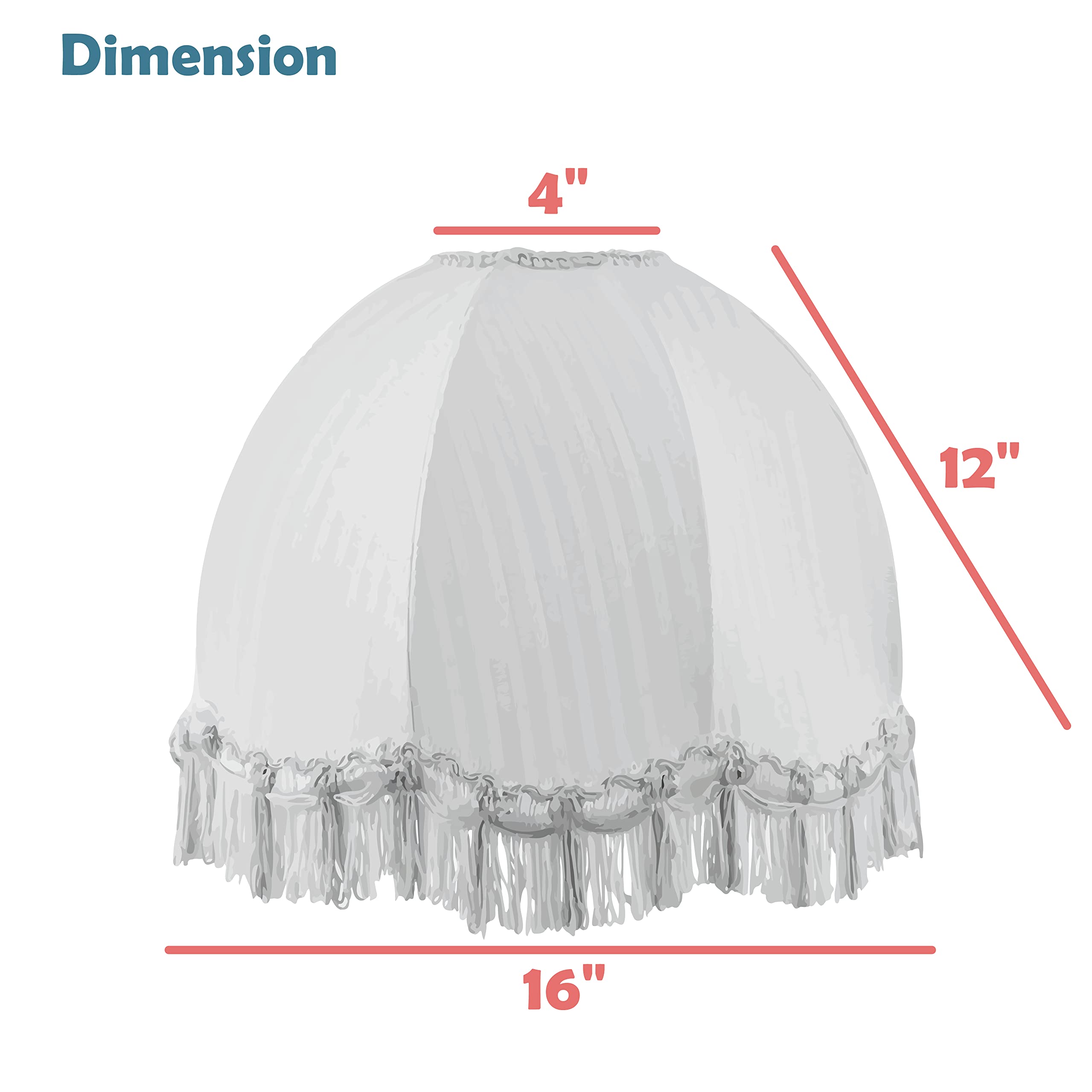 Aspen Creative 34523, Handsewn Scallop Dome Ivory Spider Shade, Jacquard Textured Fabric With Fringe, 4&quot; Top X 16&quot; Bottom X 12&quot; Slant