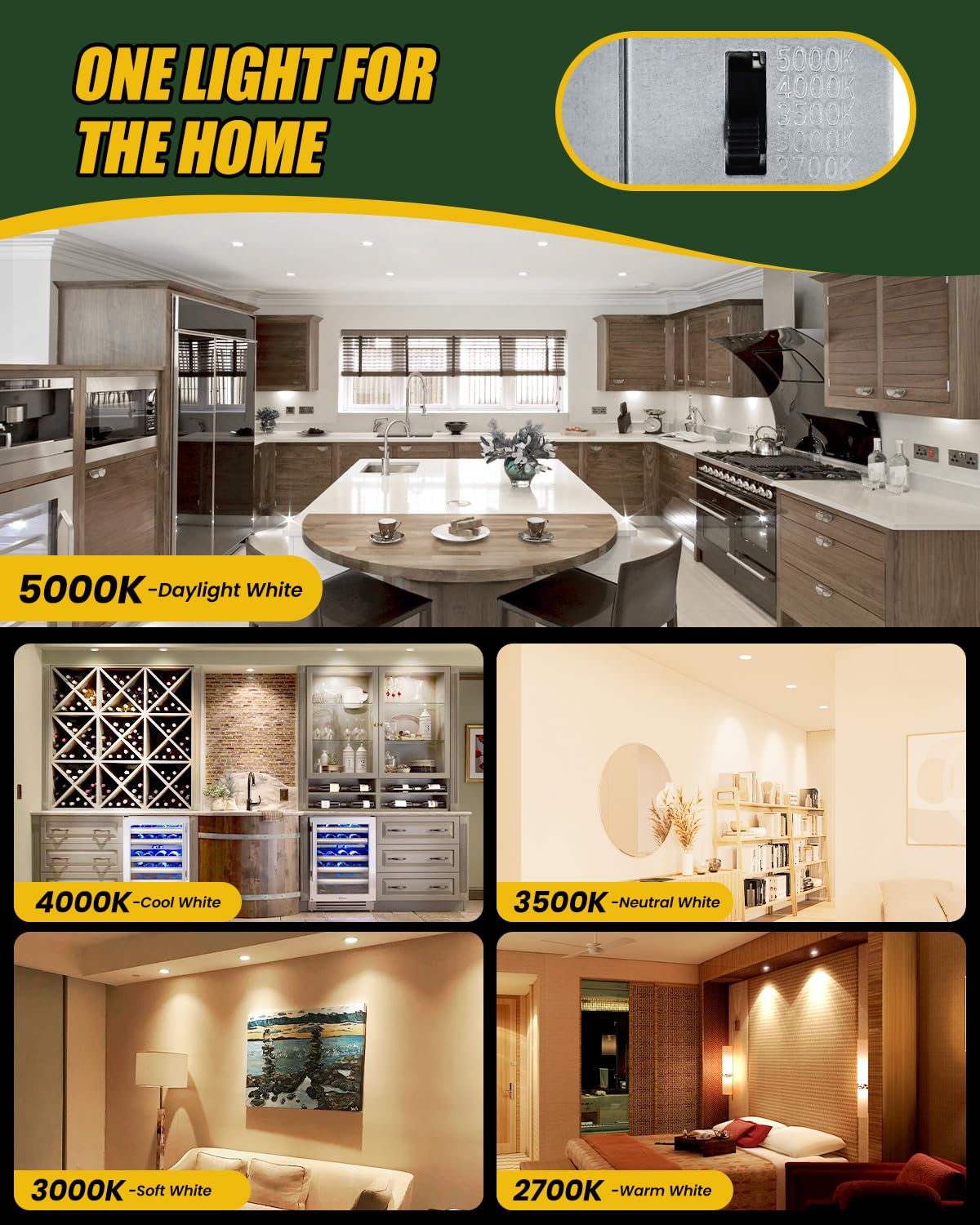 Zyc Gimbal Led Recessed Lighting - 4 Inch 5Cct 9W 360 Rotation Adjustable Eyeball Light Led Swivel Spotlight Directional Sloped Ceiling Light Dimmable Canless Wafer Downlight Pack Of 6 Black.