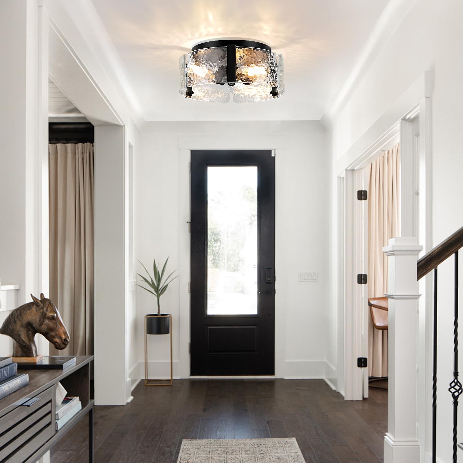 LIBOZMKO Black Semi Flush Mount Ceiling Light 3-Light Metal Foyer Fixture 13in Model LV25F70-B for Kitchen Entryway Bathroom