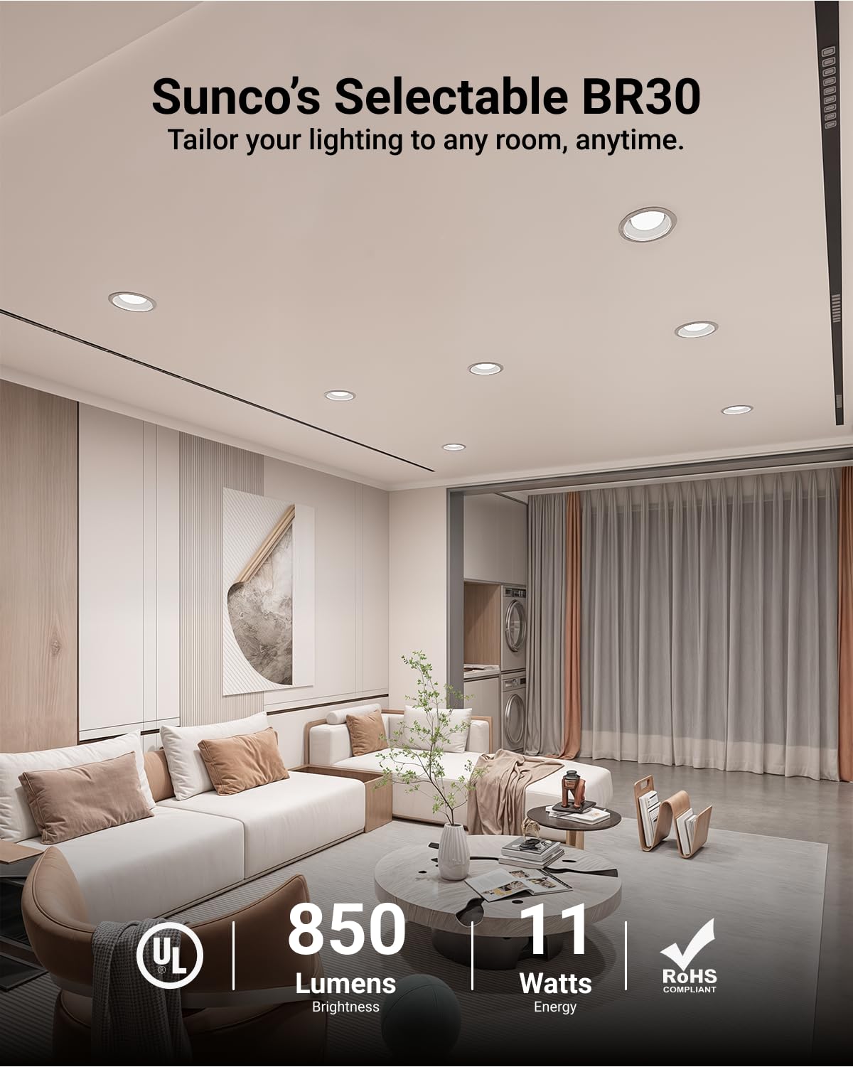 Sunco 12 Pack Br30 Light Bulbs Led, Recessed Can Light Bulbs, Indoor Flood Bulb, 850 Lm, 11W (65W Equivalent), Selectable Cct 27