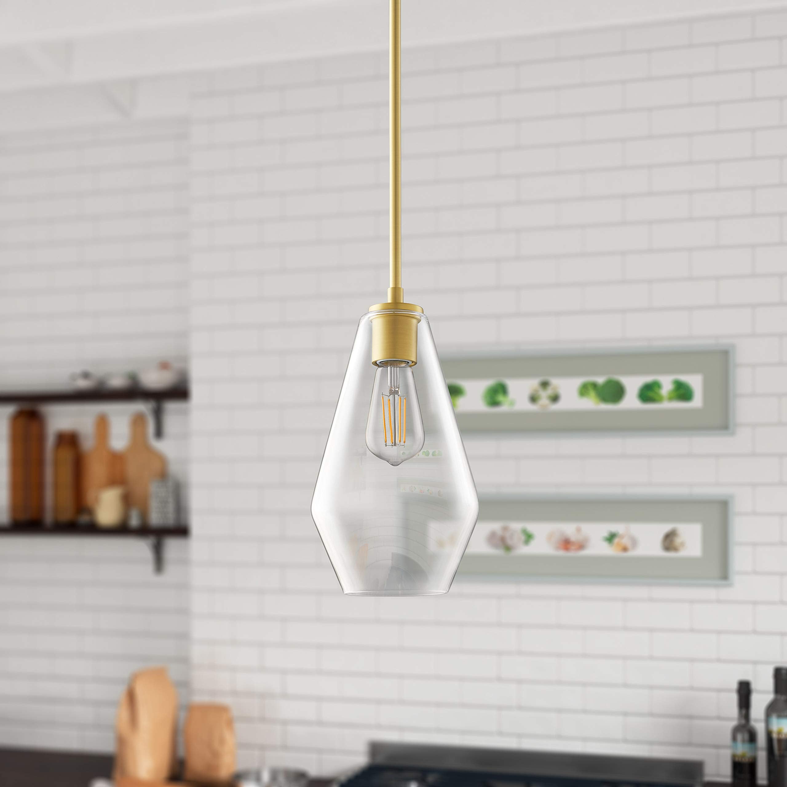 Linea di Liara Pendant Light, Modern Glass Farmhouse Design, Satin Brass, Giada Size, Model LL-P644-3SB, UL Listed