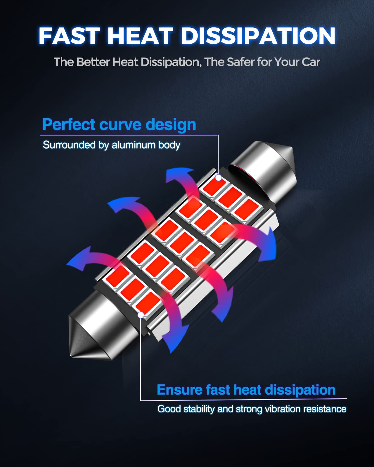 Marsauto 578 Led Bulbs 211-2 212-2 C5W Festoon Red 2835 Chipsets For Interior Dome Map Door Lights Bulbs, 41Mm 42Mm 569 6411 645