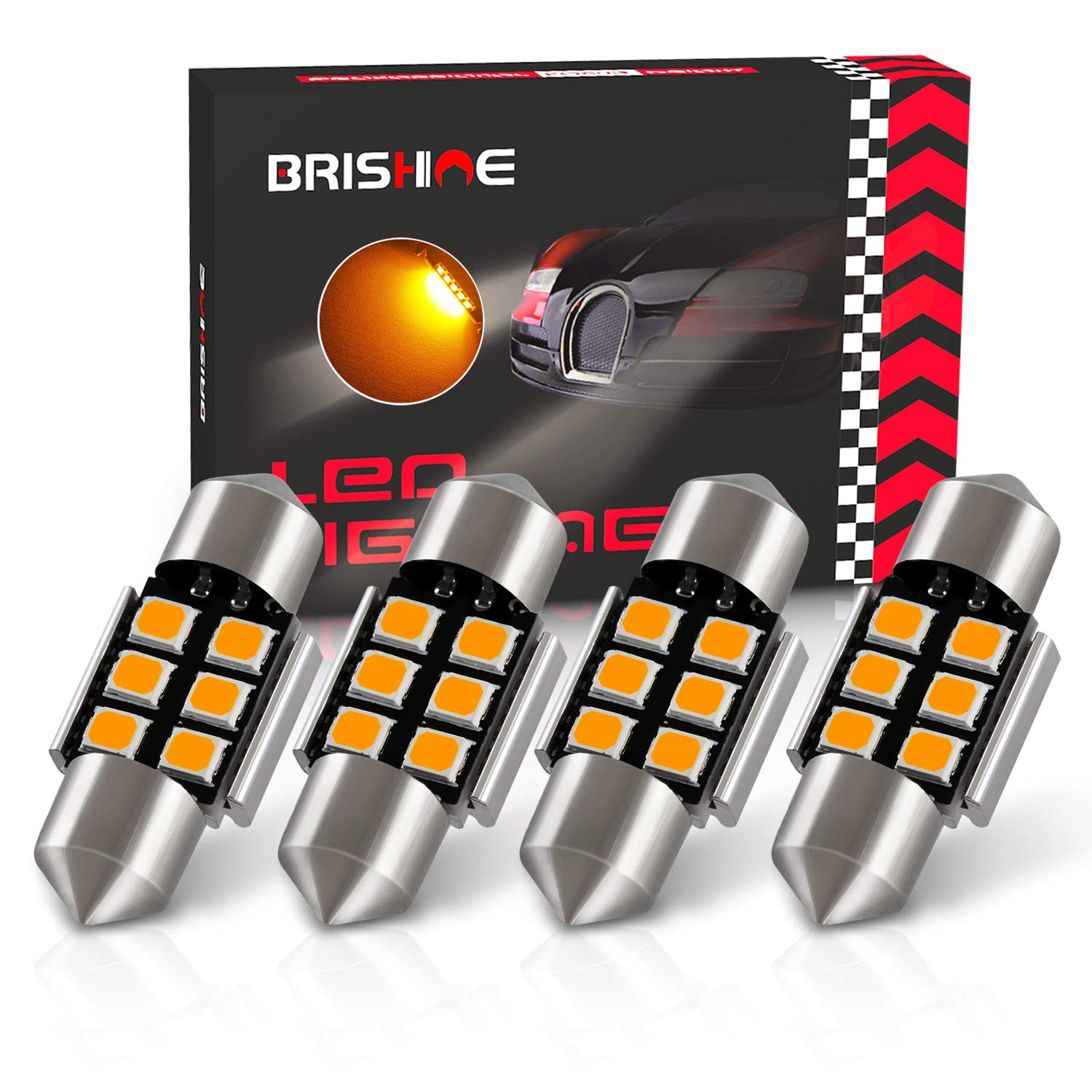 Brishine De3175 Led Bulbs, Super Bright Amber Yellow 2835 Chipsets Canbus Error Free 31Mm 1.25    Festoon De3021 De3022 3175 642