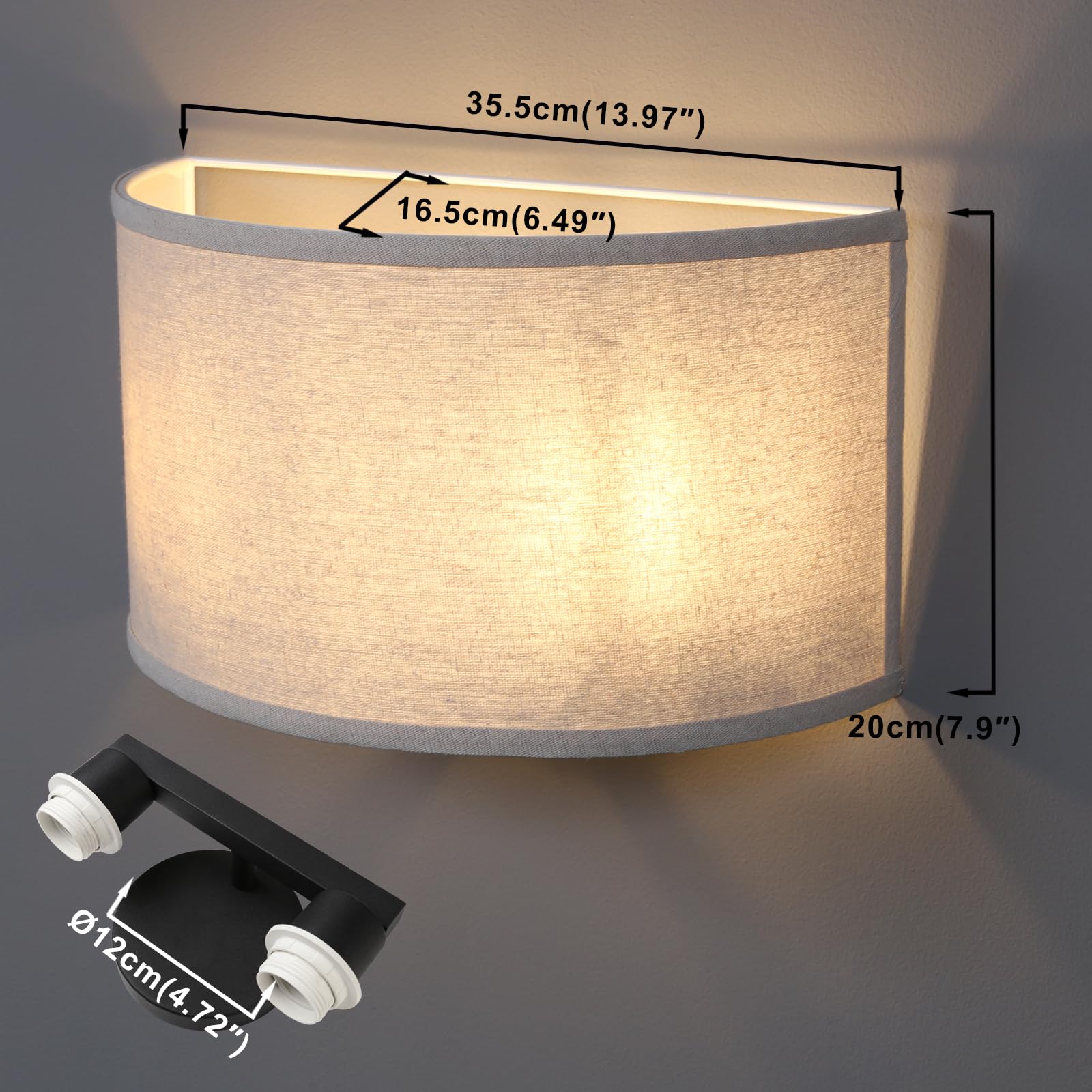 Yosoan 2-Light Boho Wall Sconce, Linen Fabric Semicircle Shade, Hardwired Vintage Industrial Fixture for Bedroom & Corridor