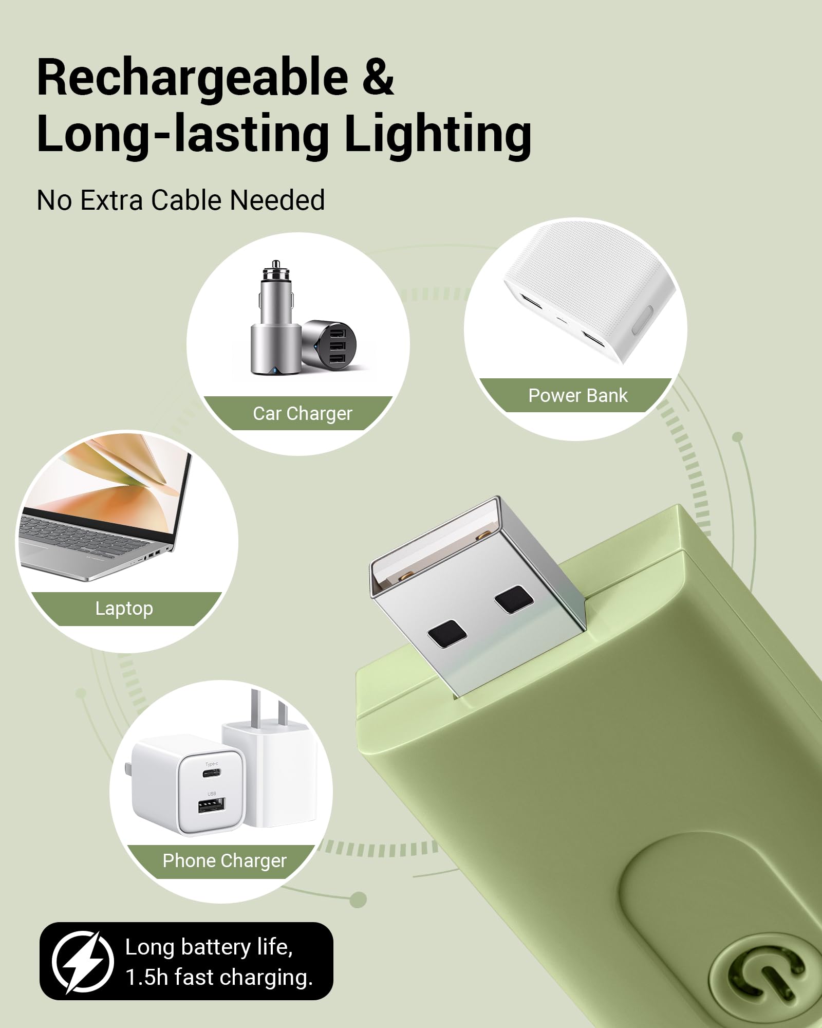 DEWENWILS USB Rechargeable Book Reading Light, LED Clip-On, 4 Brightness Levels, Grass Green, Model IT-008