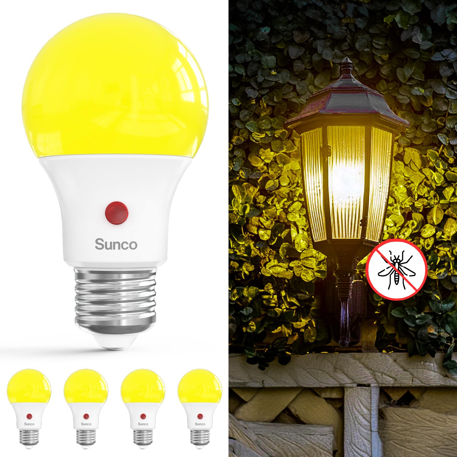 Sunco Dusk to Dawn LED Outdoor Light Bulbs, Sensor A19 LED Light Bulb, Auto On/Off Photocell Automatic for Outdoor Lighting, 9W 