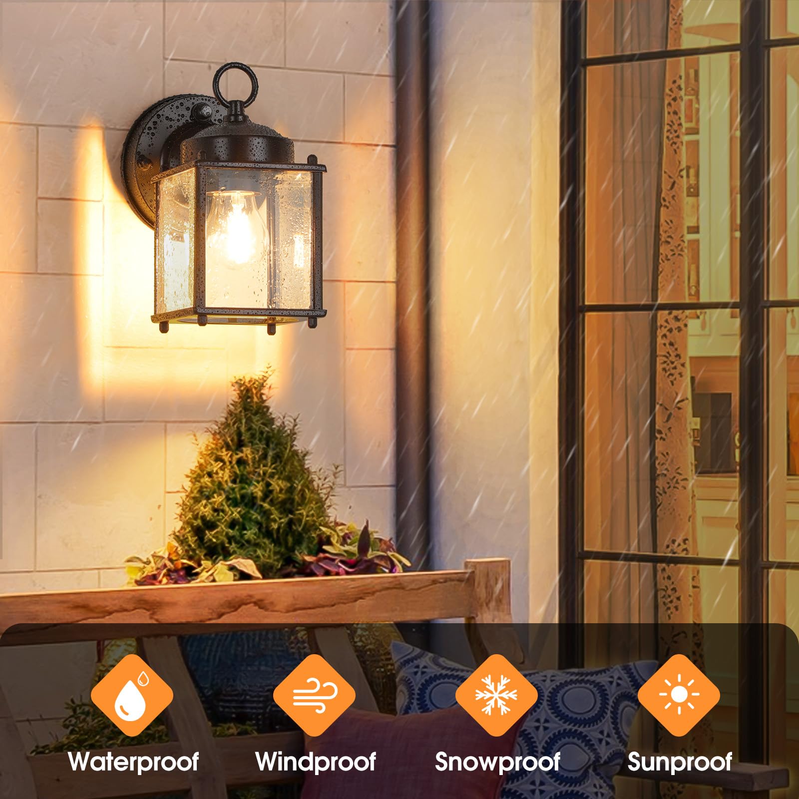 Matameye Dusk To Dawn Sensor Outdoor Wall Sconce, Exterior Waterproof Wall Mount Lanterns, Black Front Porch Lights With Clear B