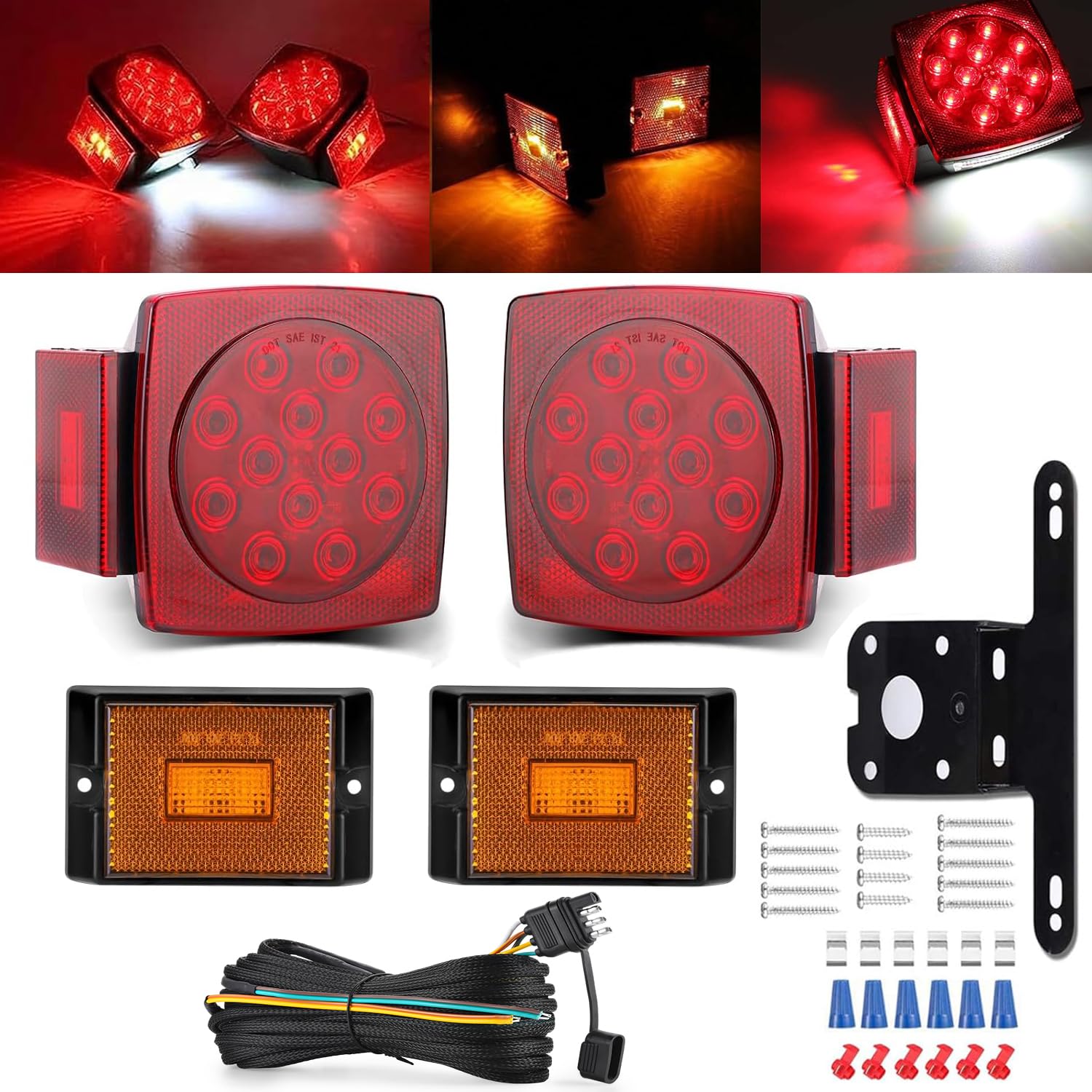 Limicar Led Trailer Light Kit, Stop Turn Tail Side Marker With 25Ft Protective Wire Harness, 12V Utility Trailer Lights For Boat