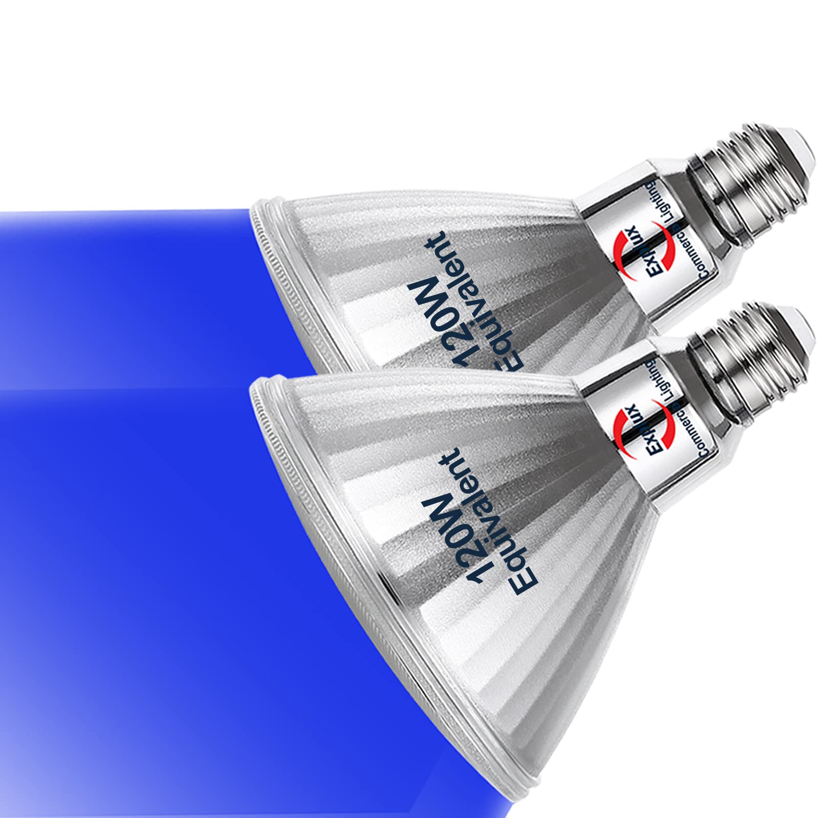 Explux Outdoor-Tough Full Glass LED PAR38 Flood Blue Light Bulbs, 120W Equivalent, Weatherproof & Anti-Ageing, Dimmable, Blue Co