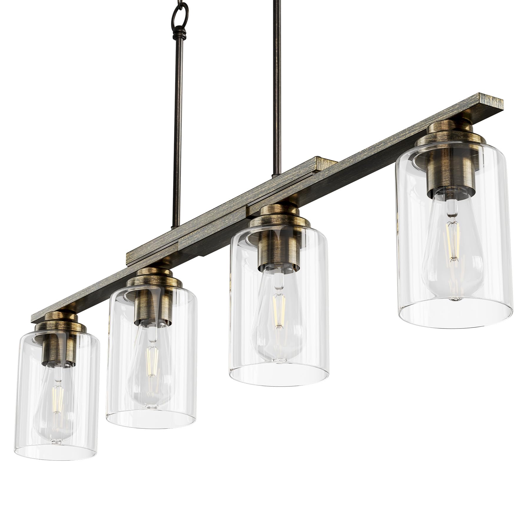 VONLUCE 4-Light Kitchen Island Chandelier, Glass Shade, Antique Black, Model PDL-GLC, ETL Certified, Farmhouse Dining Room Fixture