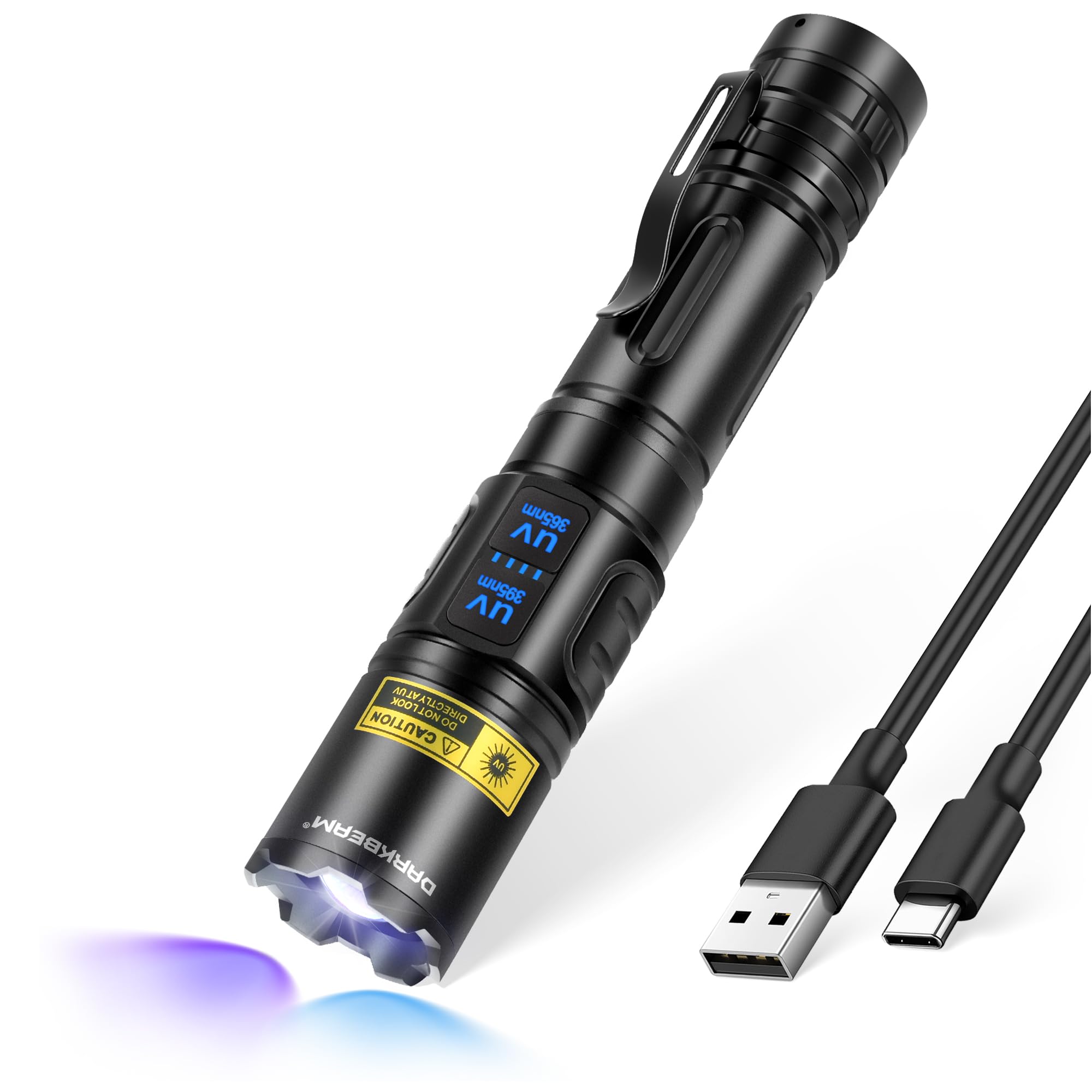 DARKBEAM UV Flashlight 365nm & 395nm Dual Black Light  Blacklight USB Rechargeable LED Ultraviolet Flashlights  Powerful Focusable Woods Lamp Pet Urine Detector  for Uranium Glass  Resin Curing
