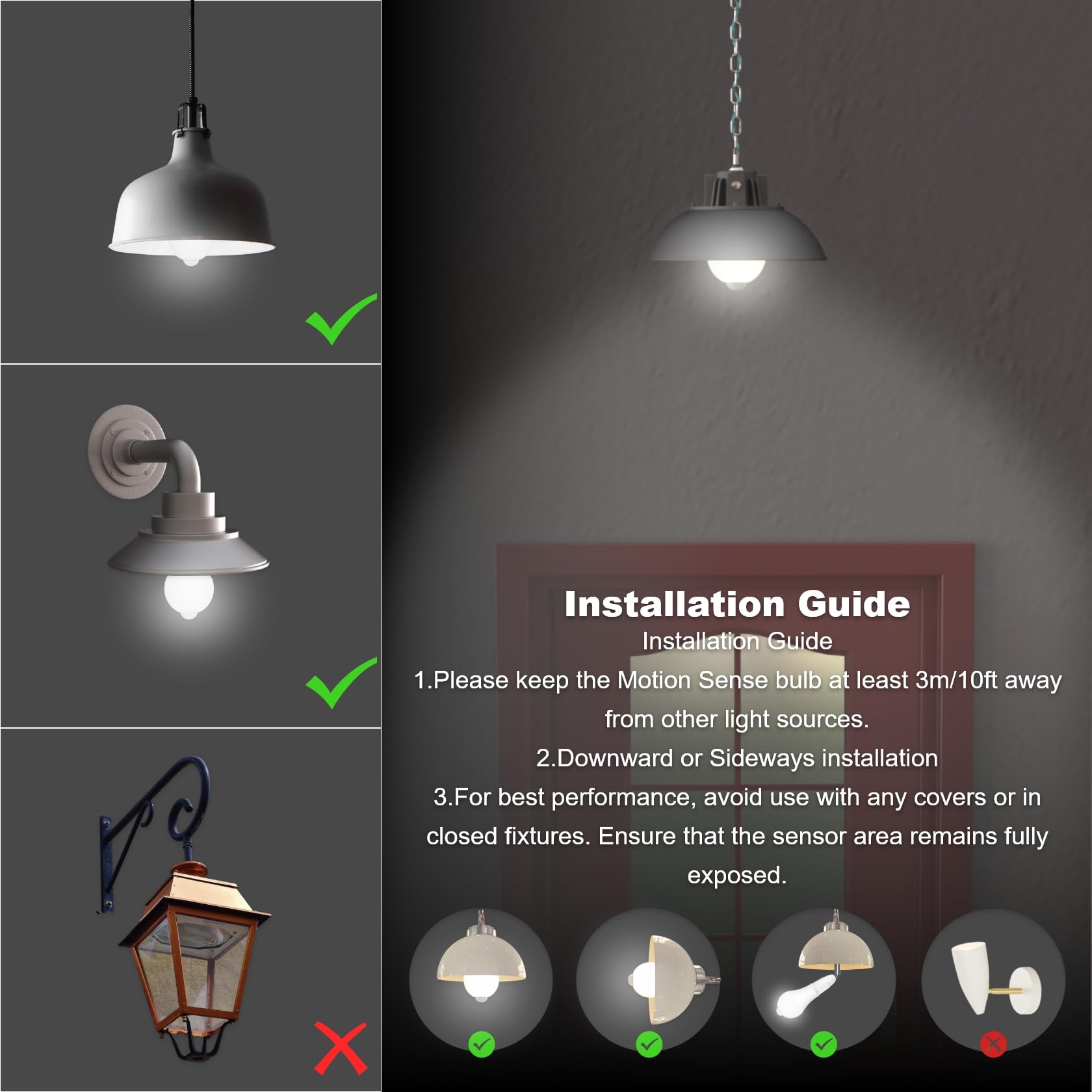 Oraluce Motion Sensor Light Bulbs Indoor Outdoor 60 Watt Equivalent, A19 E26 9W Motion Activated Led Bulb 3000K Warm White, Moti