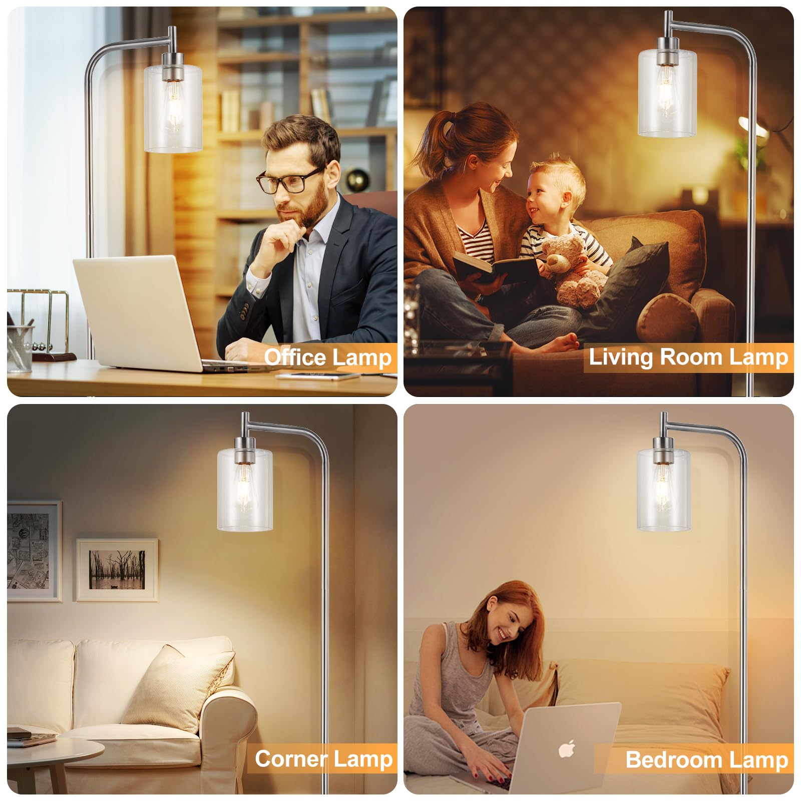 Dllt Floor Lamp Tall For Room: Nickel Standing Lamp With Clear Glass Lampshade For Living Room - Modern Bright Lamp For Bedroom