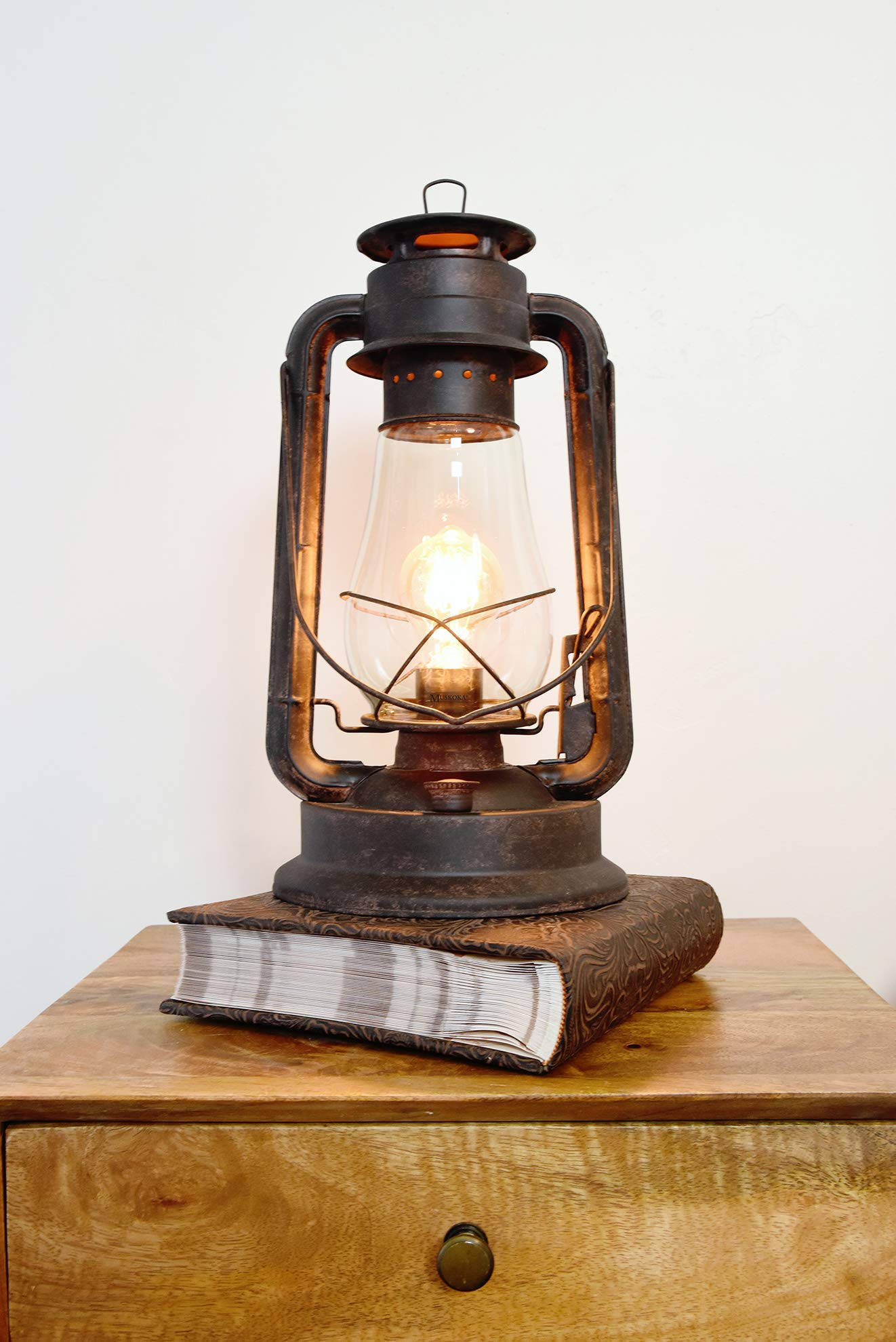 Muskoka Rustic Farmhouse Lantern Table Lamp - Dimmable, Edison Bulb, Ul Listed, Brown