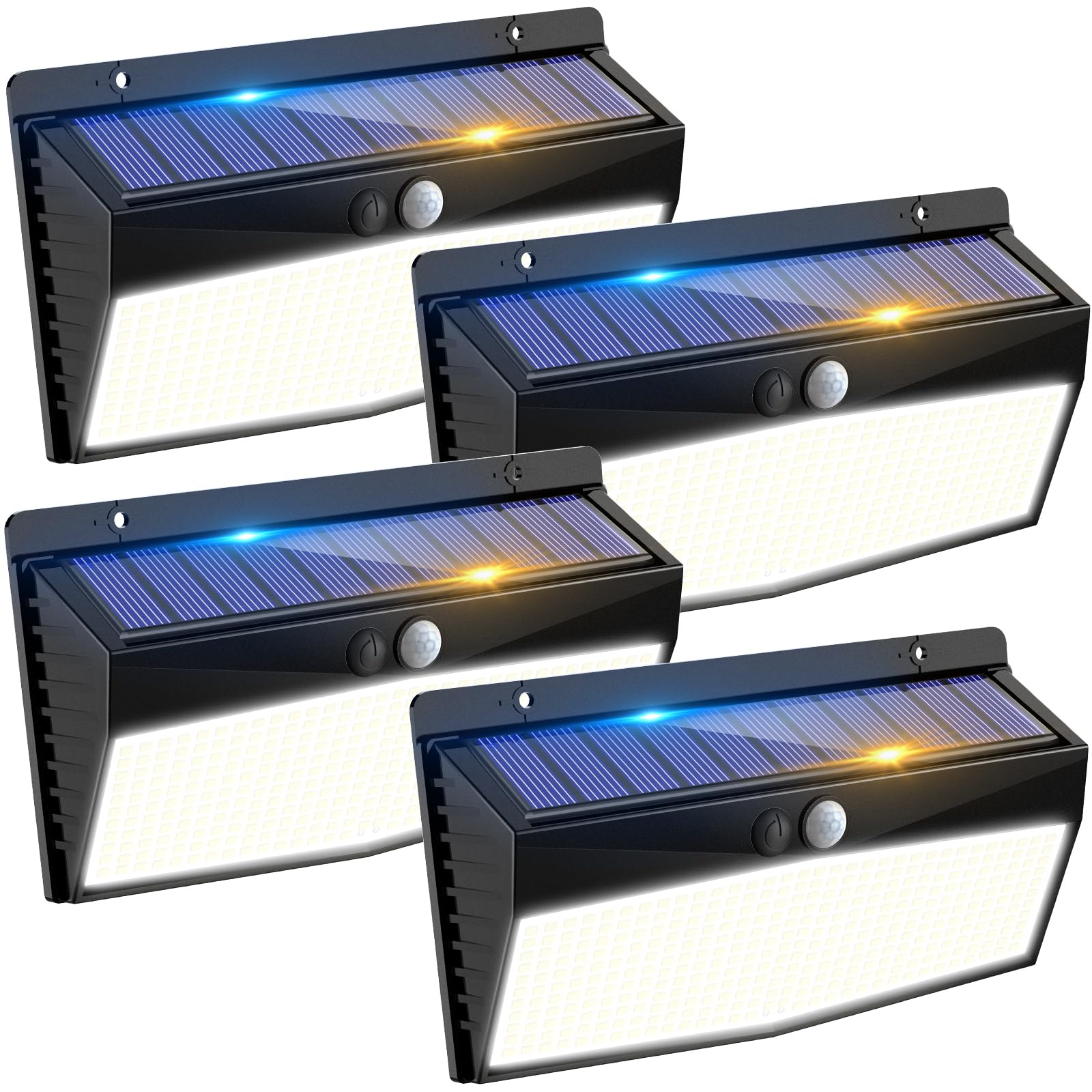 4 Pack 368 Led Solar Motion Sensor Lights Outdoor, Solar Fence Lights With 3 Lighting Modes, Solar Powered Security Lights Water