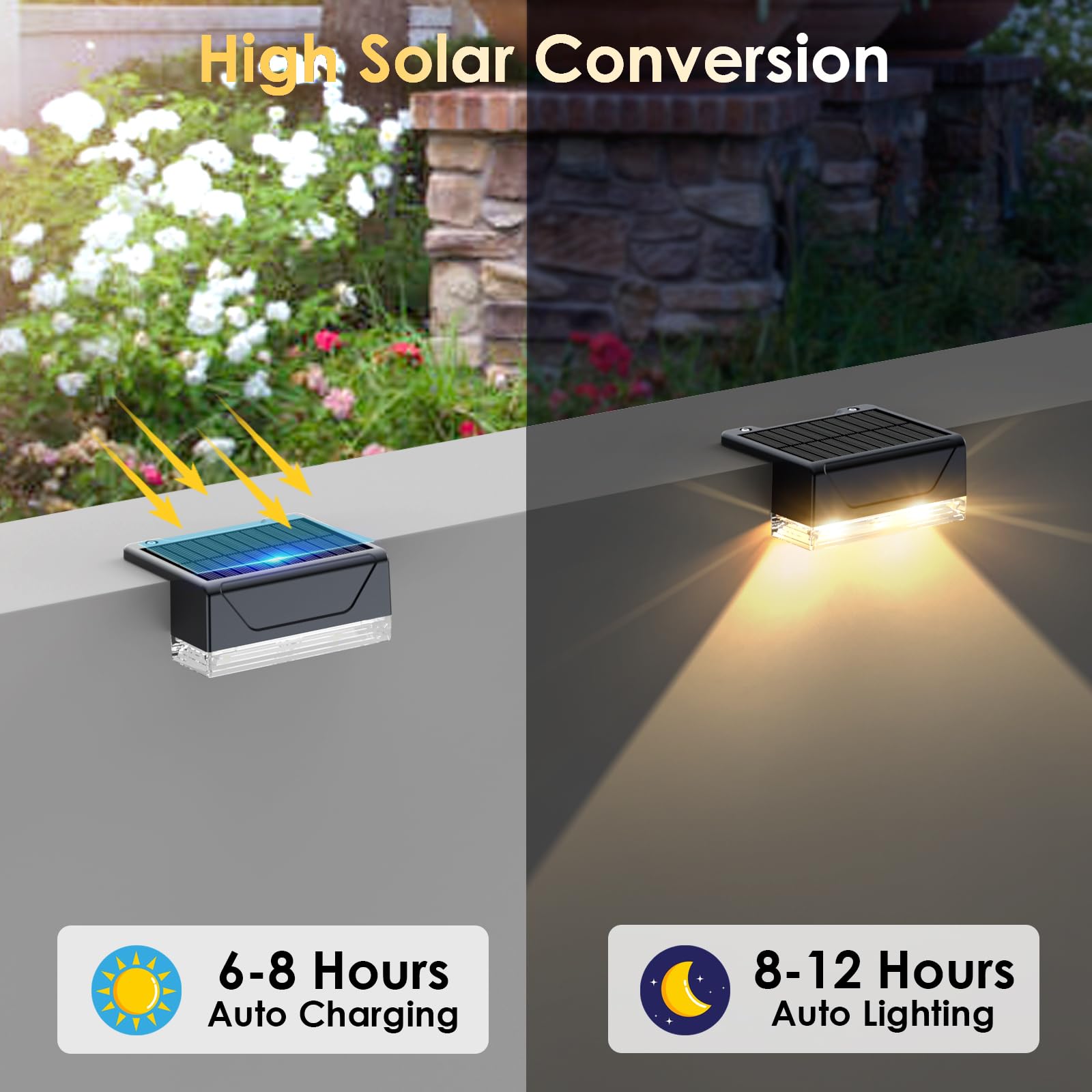 Solar Fence Lights Outdoor - 3000/4000/6000K 3 Mode, Ip65 Waterproof Fence Lights Solar Powered, Dusk To Dawn Solar Light For Ou