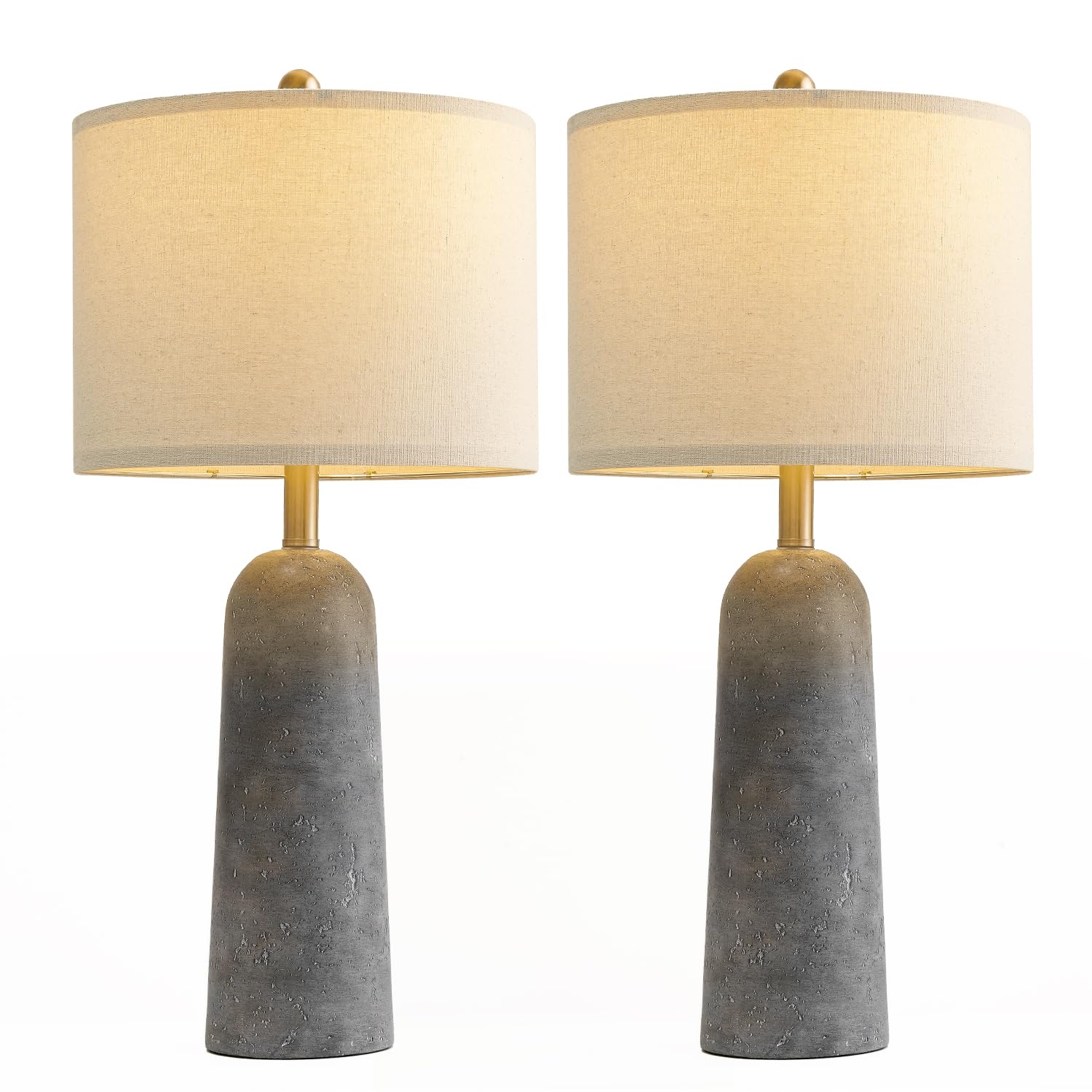 BOBOMOMO Modern 27.25" Gray Resin Lamp Set of 2 with Linen Shades, Ideal for Living Room, Bedroom, Entryway