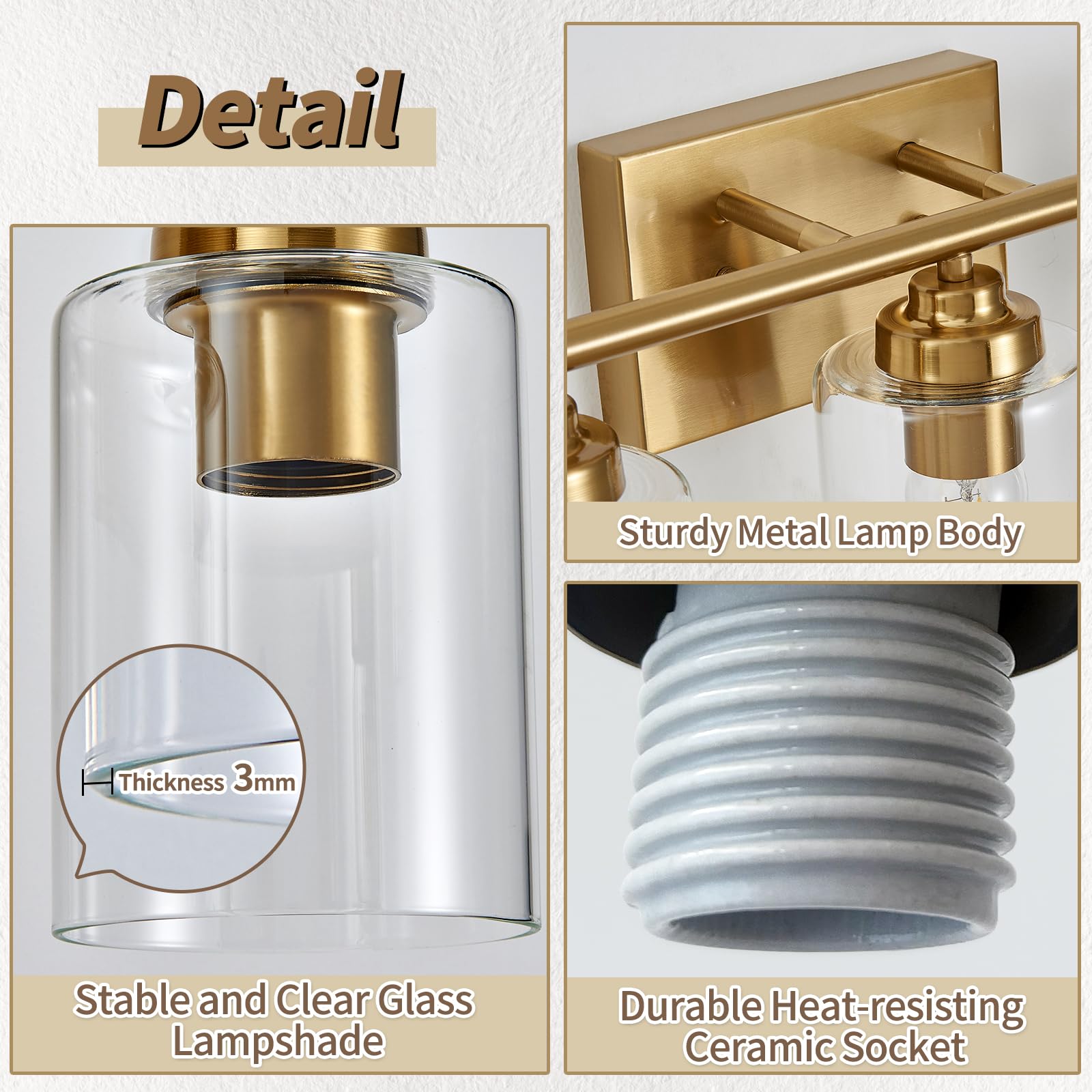 Bathroom Vanity Light Over Mirror,Vanity Light For Bathroom,Bathroom Light Fixture Wall Sconce Lighting For Bedroom,Living Room (Gold, 2-Light)
