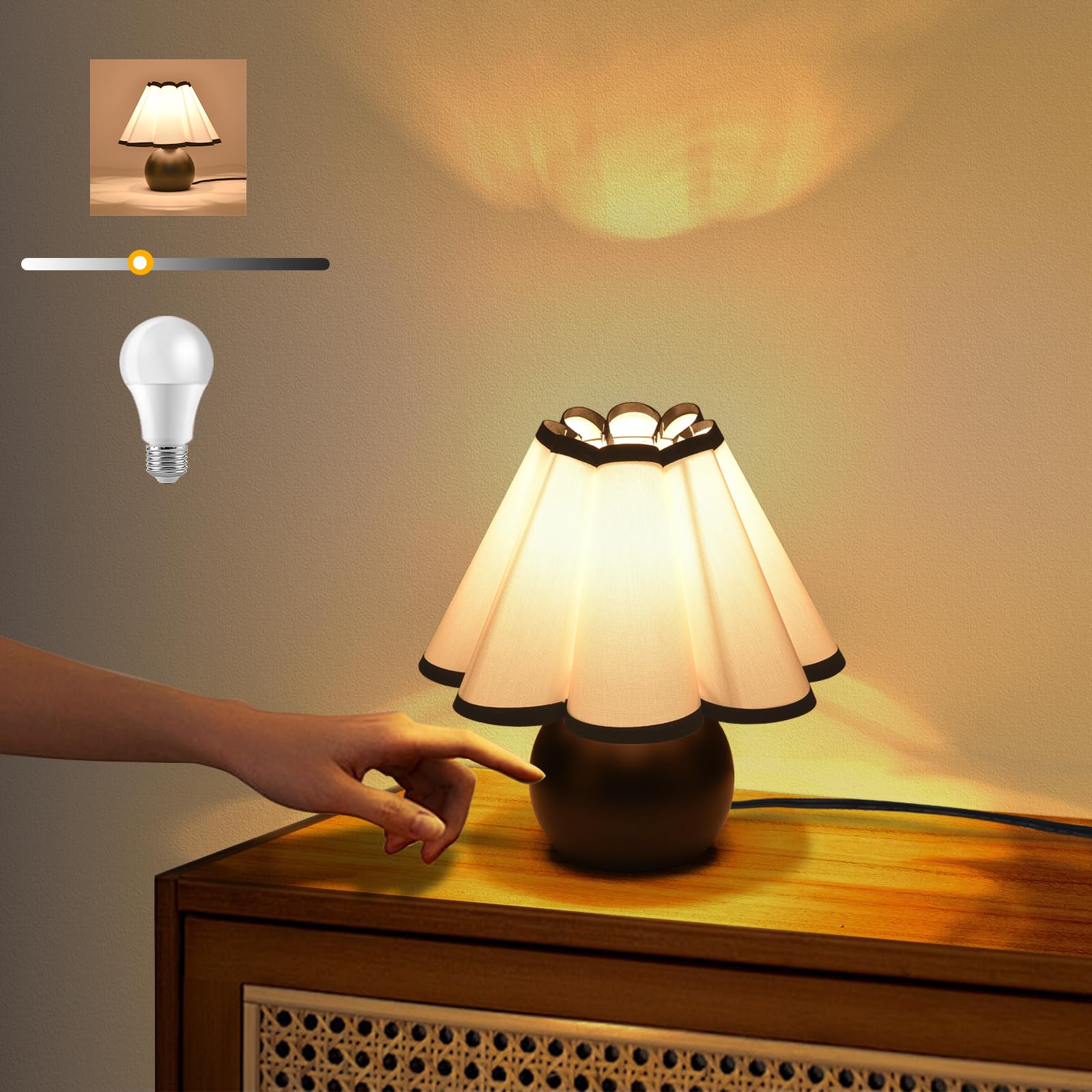Matte Black Small Touch Control Table Lamp for Bedroom,Black Bedside Lamps for Nightstand,Cute Mini Small Table Lamps for Small 