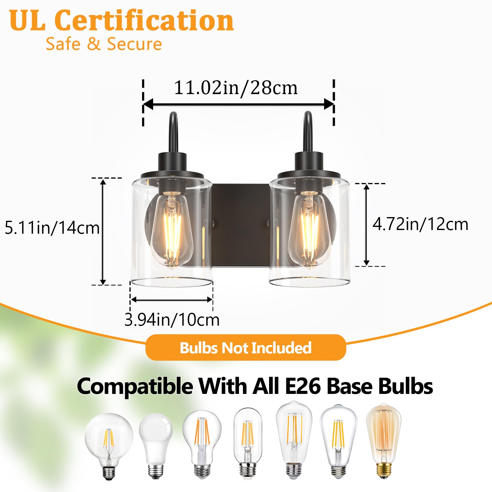 Baocuz 2-Light Black Bathroom Vanity Light, Bathroom Lights Over Mirror, Modern Vanity Lights With Clear Glass Shade, Farmhouse