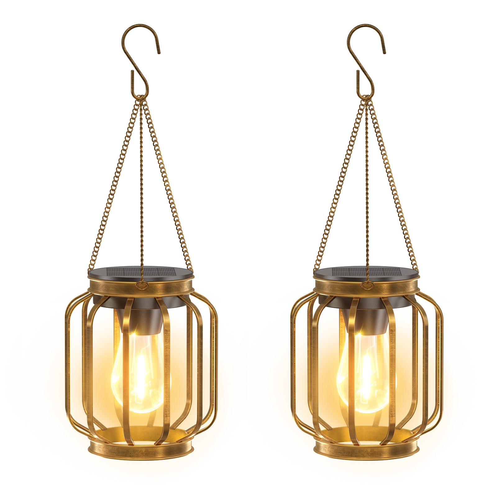 Bonlion Solar Lanterns  Upgraded Metal Outdoor Lights  Brighter Hanging Solar Lights For Outside Waterproof  Auto On/Off Warm White Lighting For Yard  Garden  Patio  Pathway Decor (Bronze  2 Pack)