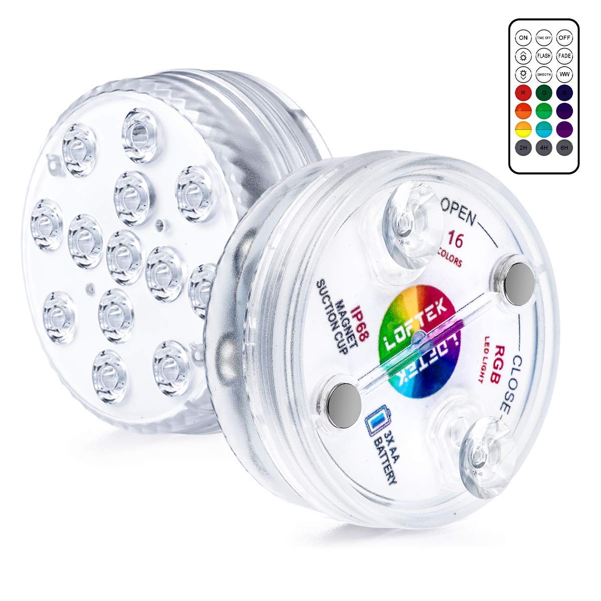 LOFTEK Submersible LED Lights with Remote, IP68 Waterproof, 13 LED, 2-Pack, Model LK001