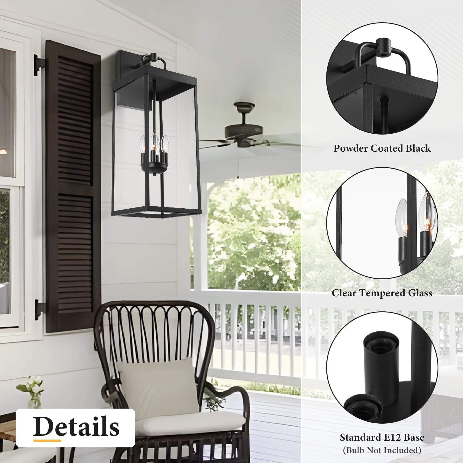 Outdoor Wall Sconce Light, 28 Inch Tall Transitional Exterior Wall Bracket Lighting With Clear Glass, Anti-Rust Powder Coat Black Modern Outside Wall Lantern For Front Porch Corridor Doorway Patio