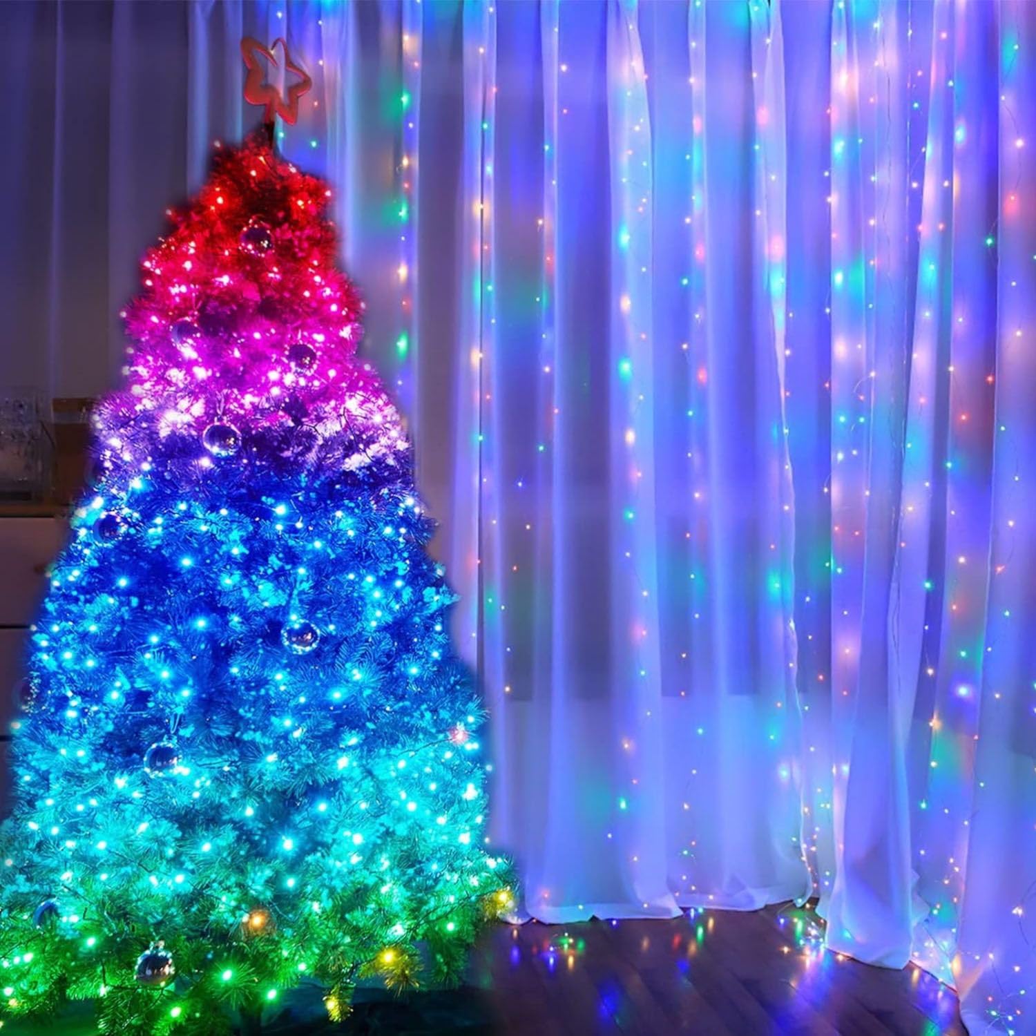 100 Led Colorful Curtain Light For Party/Wedding/Festival/Christmas,Window Blinking String Light For Bedroom/Living Room,Usb Plu