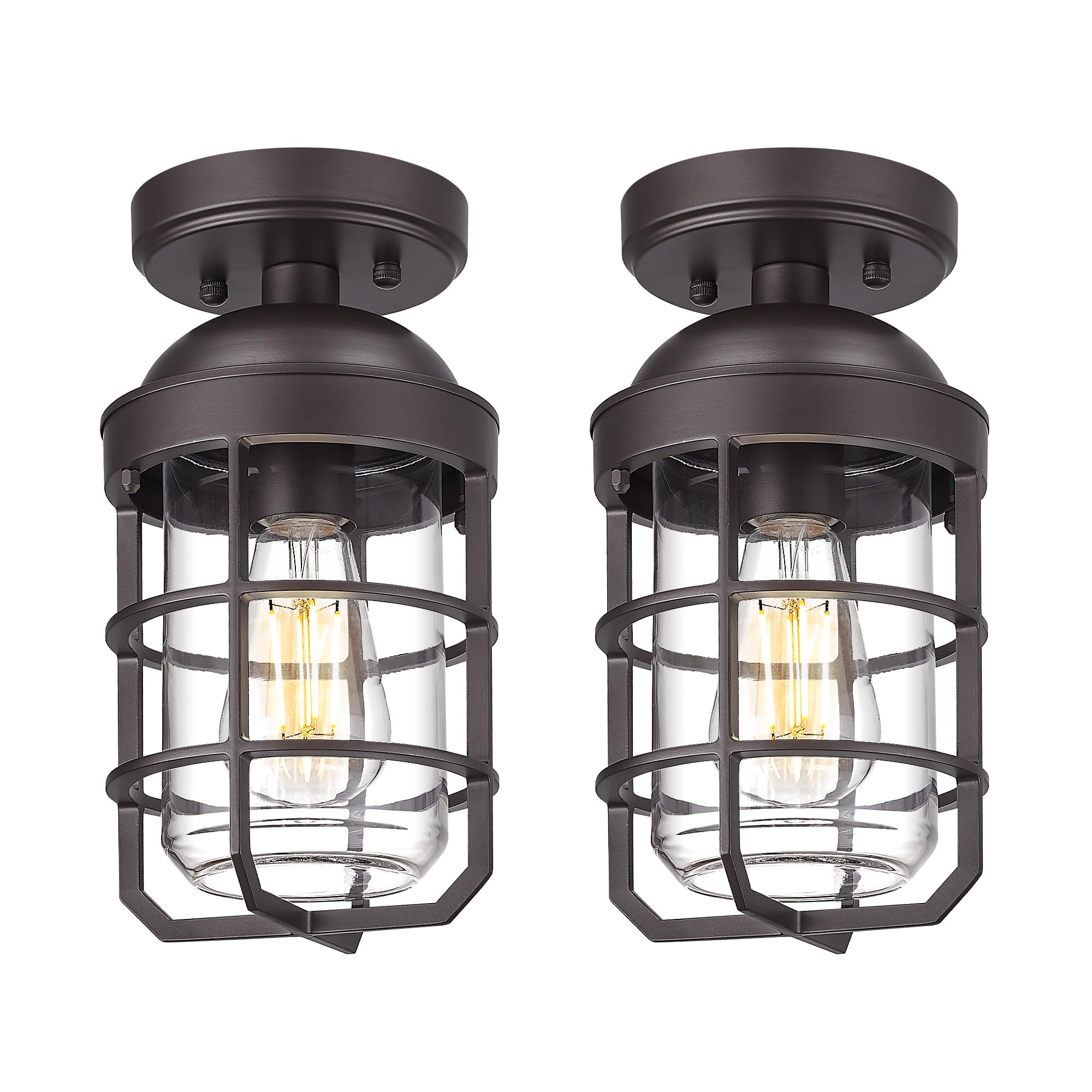 Emliviar Semi Flush Mount Ceiling Light Fixtures, 2 Pack, Oil Rubbed Bronze, Clear Tempered Glass Shade, Model GE255LF-2PK ORB
