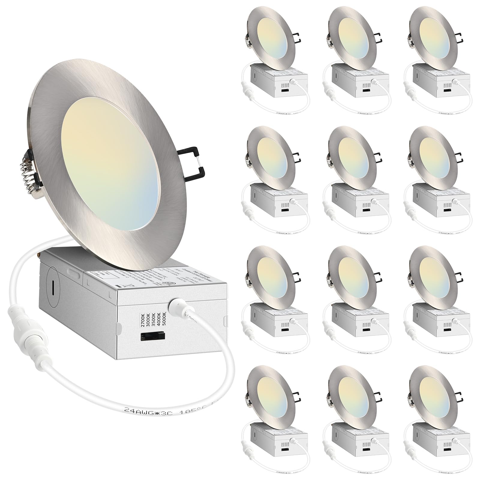 POPANU 4in Bronze Recessed Light - Canless Oil Rubbed Bronze Trim LED Ceiling Fixture Wafer Light 5CCT Bronze Housing & Trim Kit